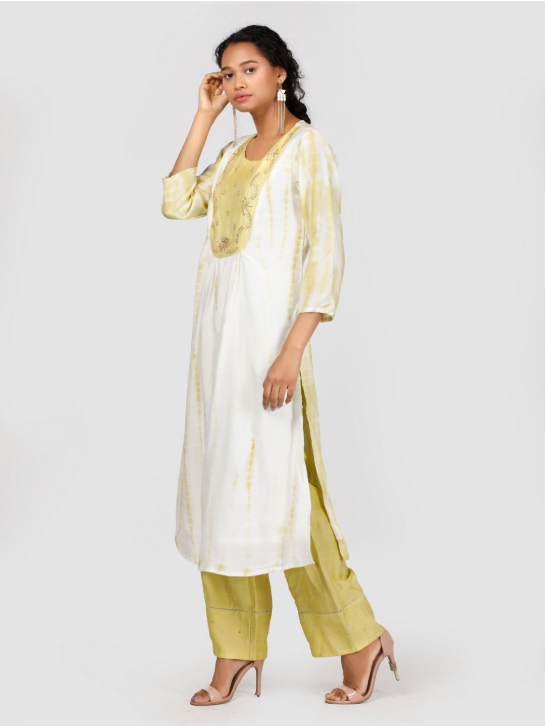 Eco Khadi Silk Tie Dye Embroidered Green Kurta