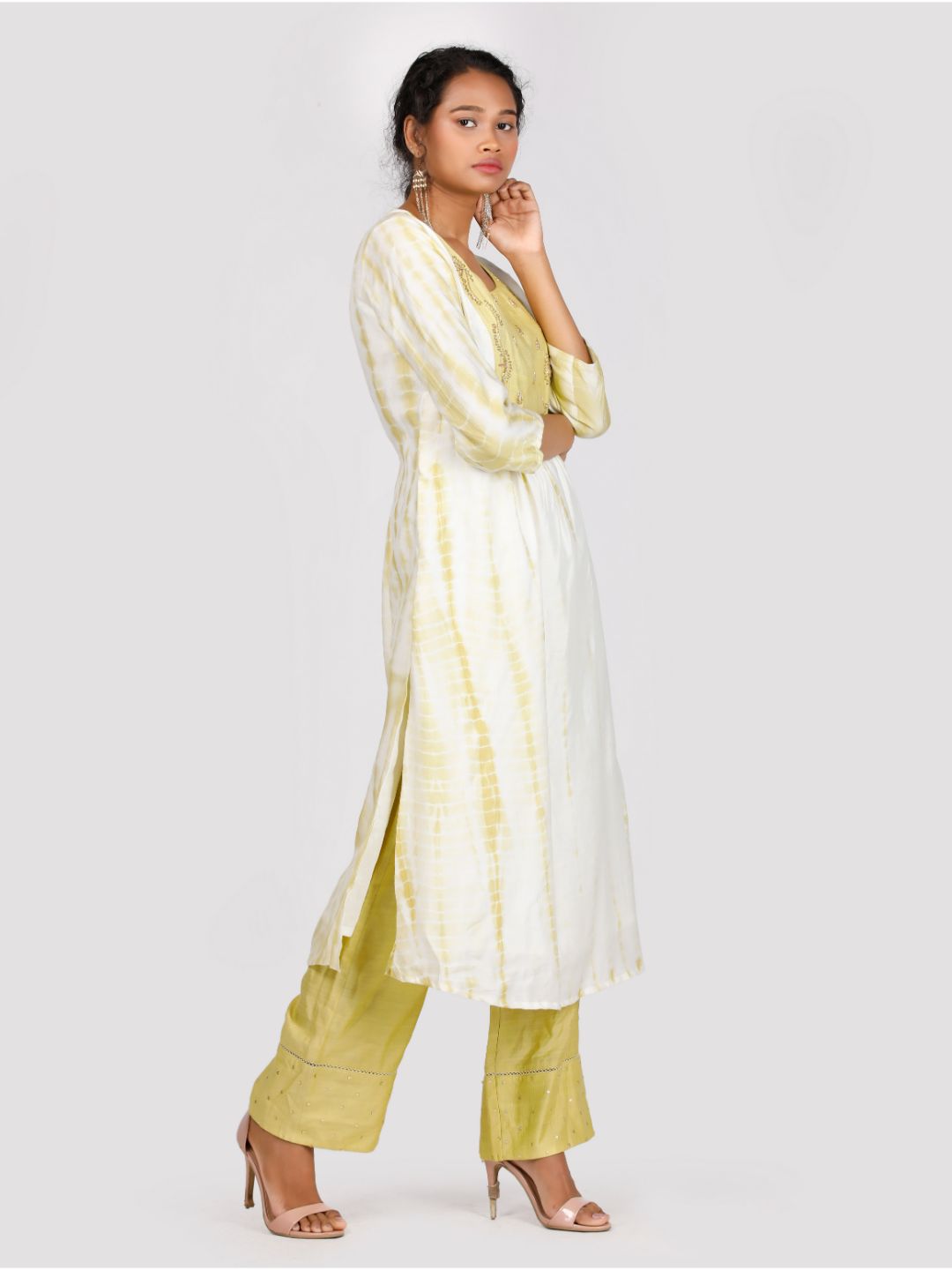 Eco Khadi Silk Tie Dye Embroidered Green Kurta