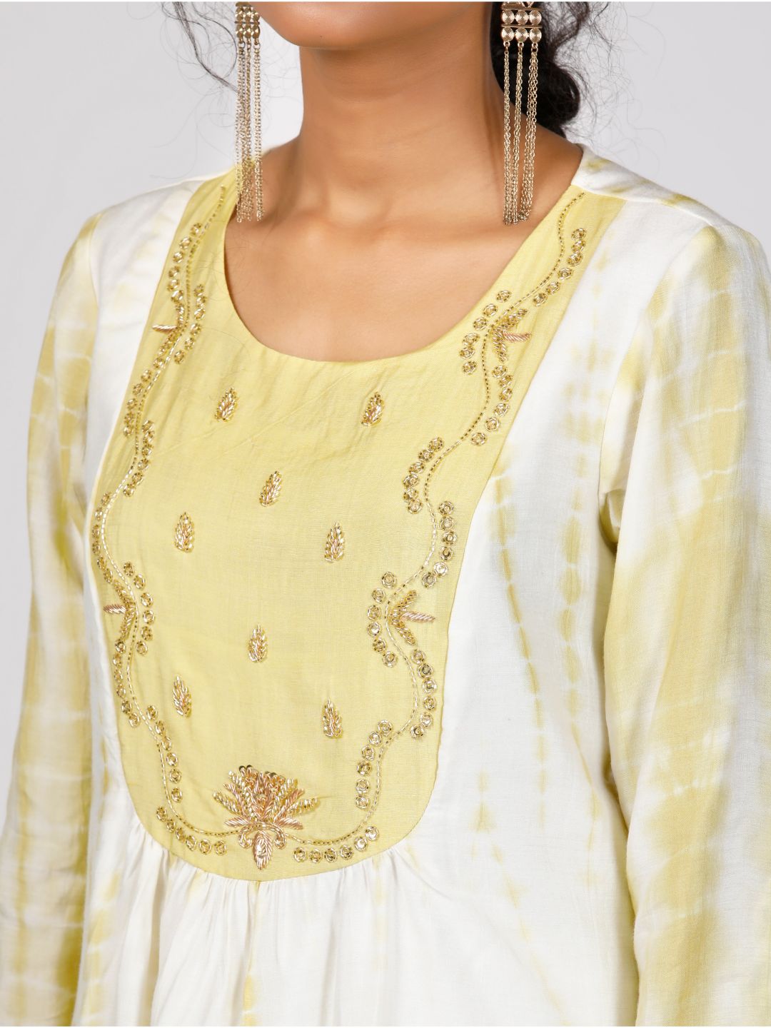 Eco Khadi Silk Tie Dye Embroidered Green Kurta