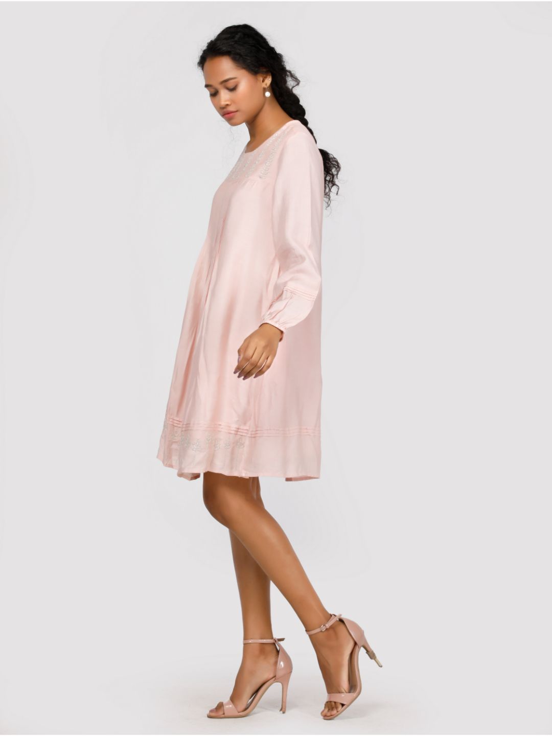 Eco Khadi Silk Embroidered Pink Tunic - Gulbahar