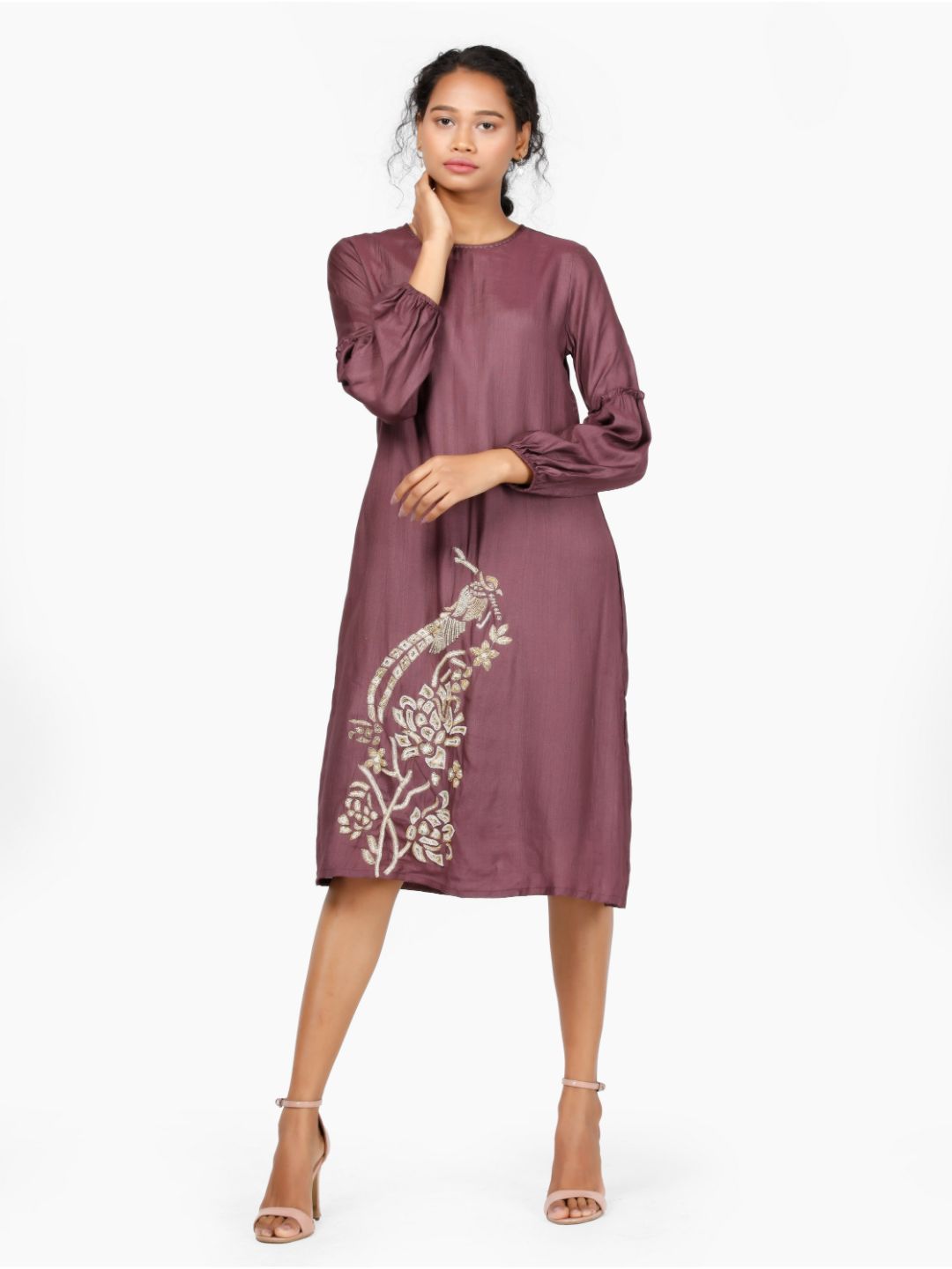 Eco Khadi Silk Embroidered Wine Tunic - Aarini