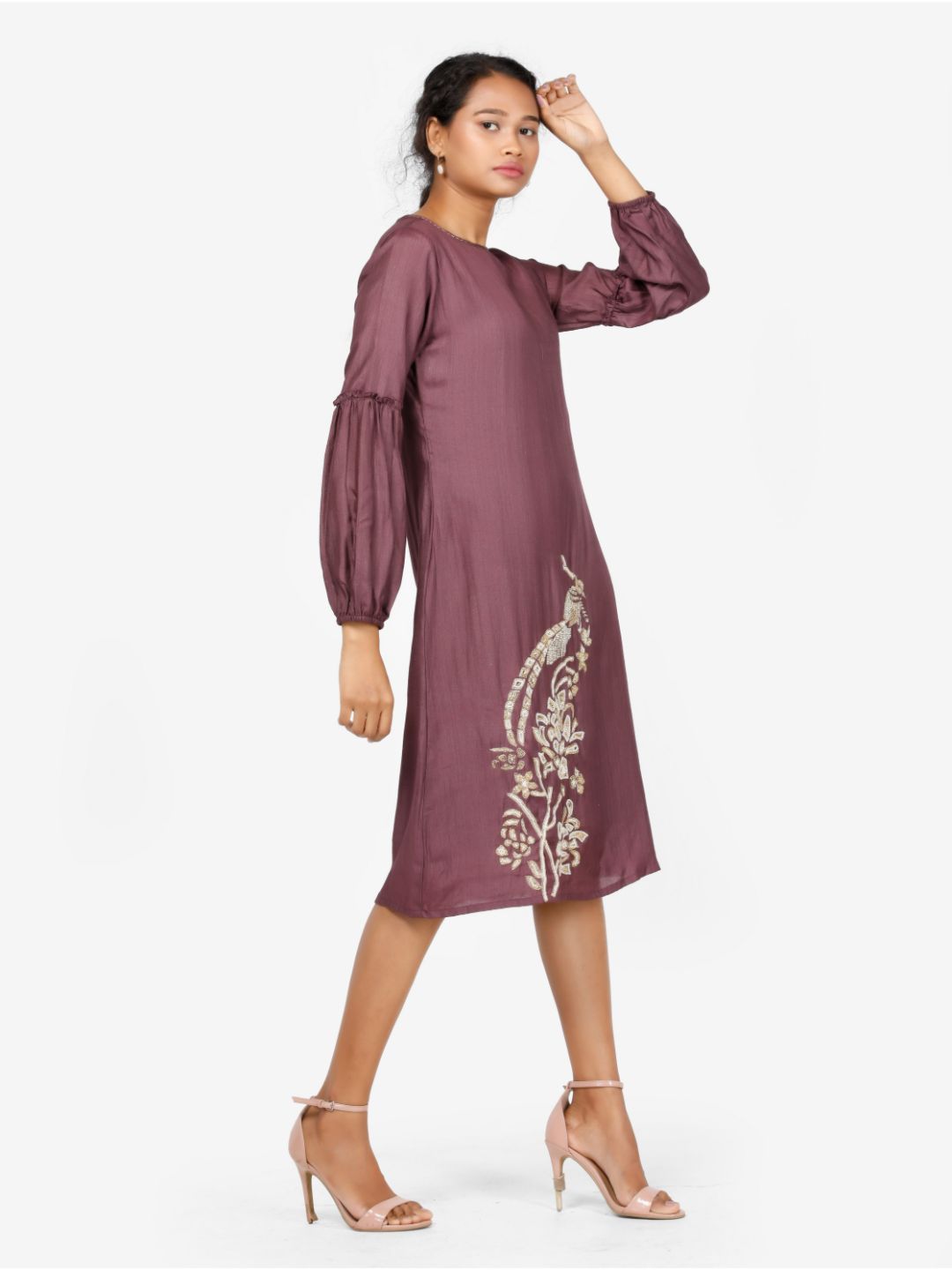 Eco Khadi Silk Embroidered Wine Tunic - Aarini