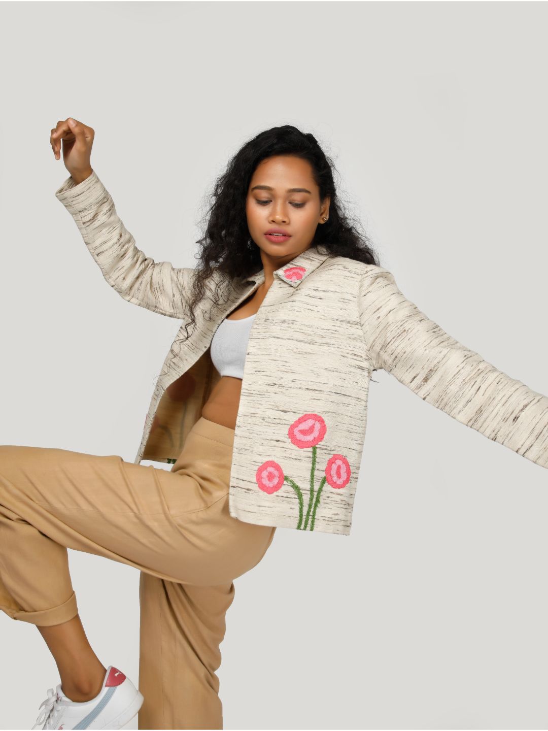 Eco Khadi Silk Cream Embroidered jacket