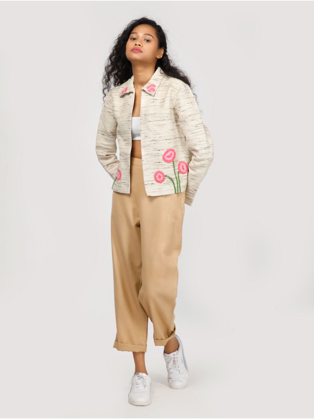 Eco Khadi Silk Cream Embroidered jacket