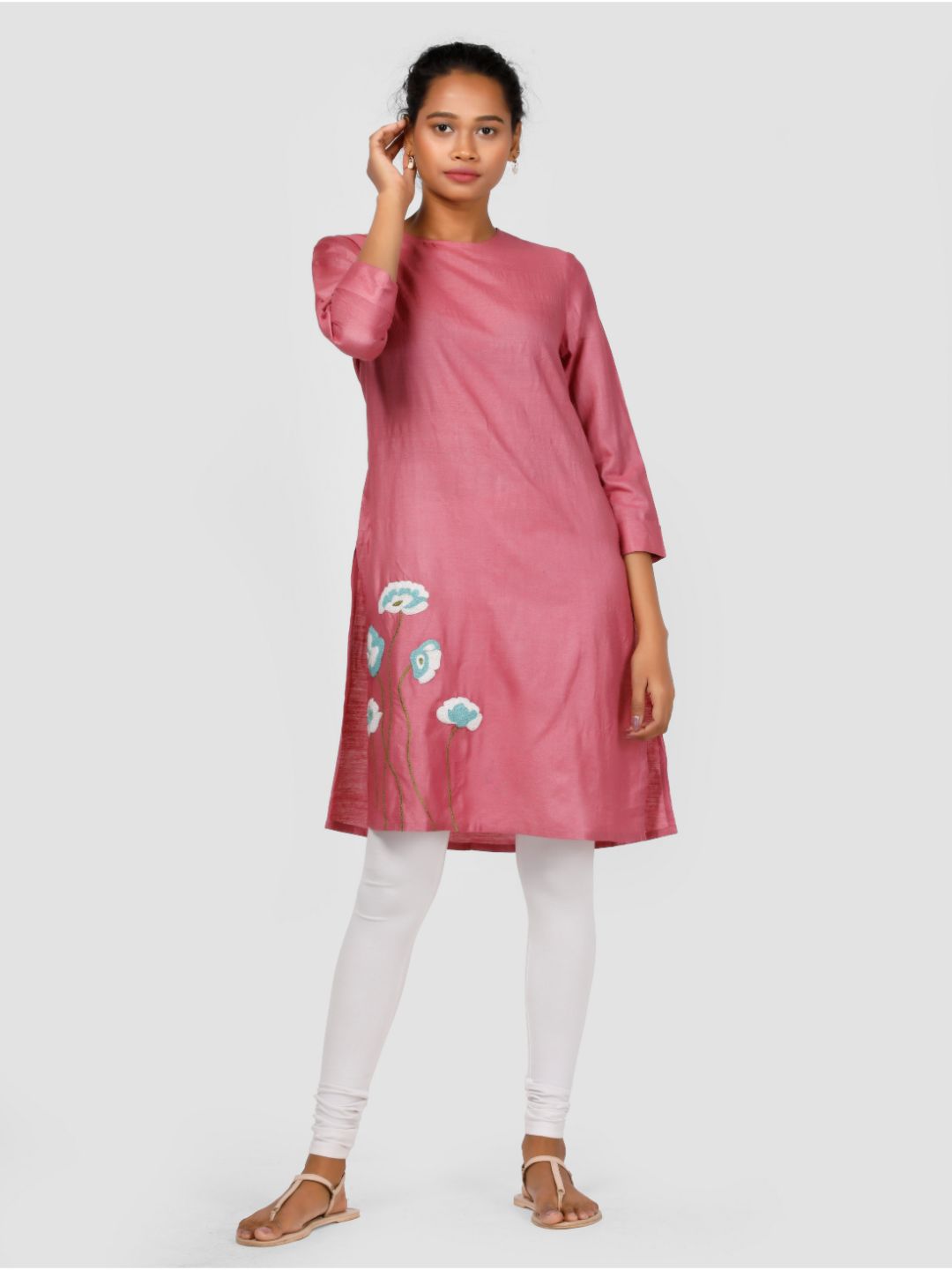 Eco Khadi Silk Embroidered Pink Kurta