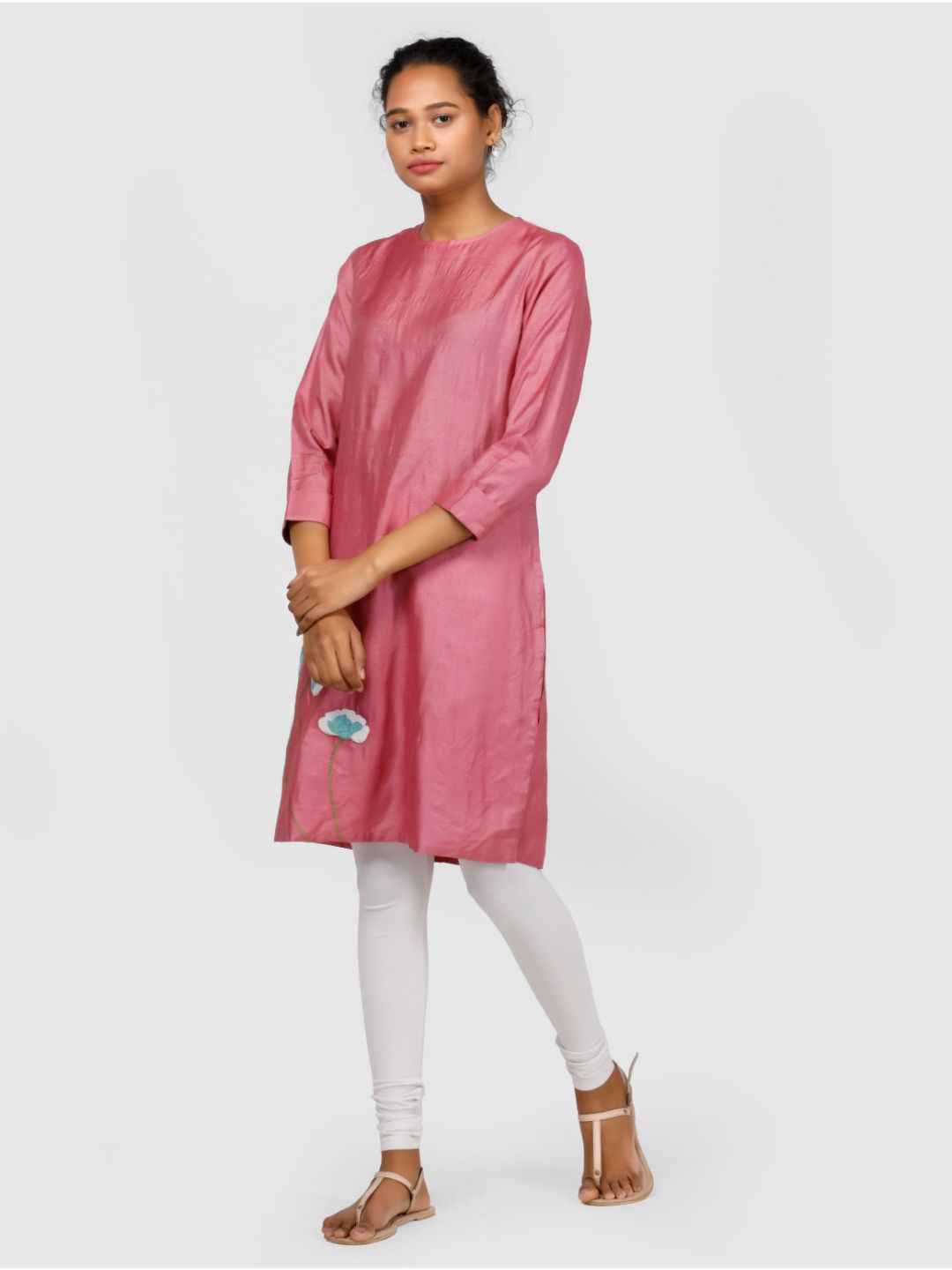 Eco Khadi Silk Embroidered Pink Kurta