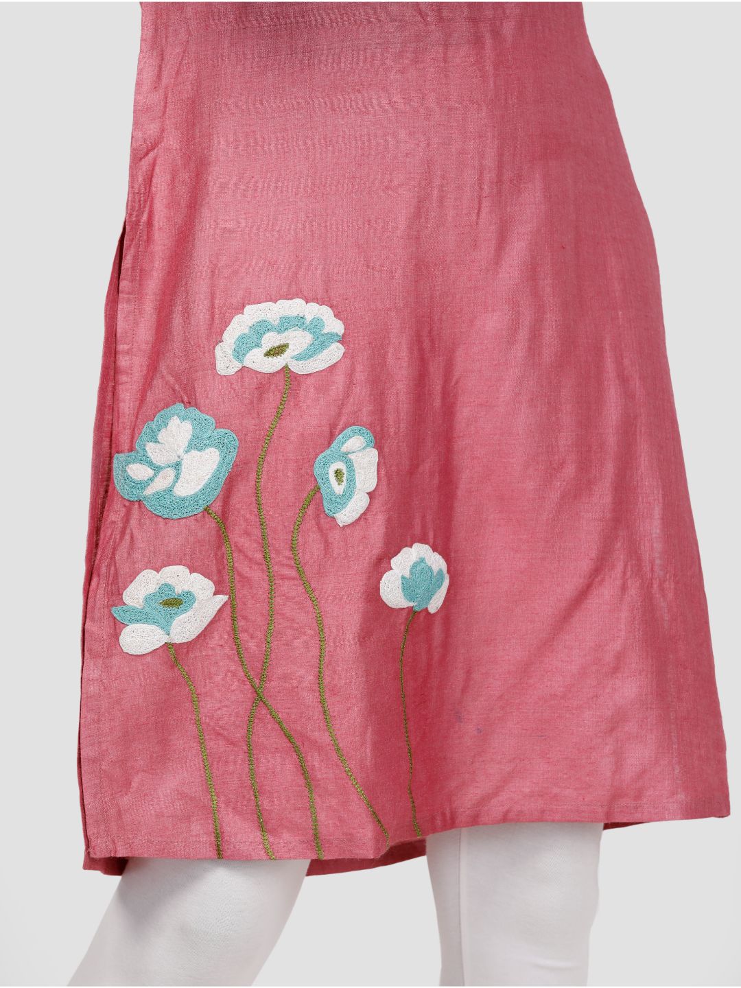 Eco Khadi Silk Embroidered Pink Kurta