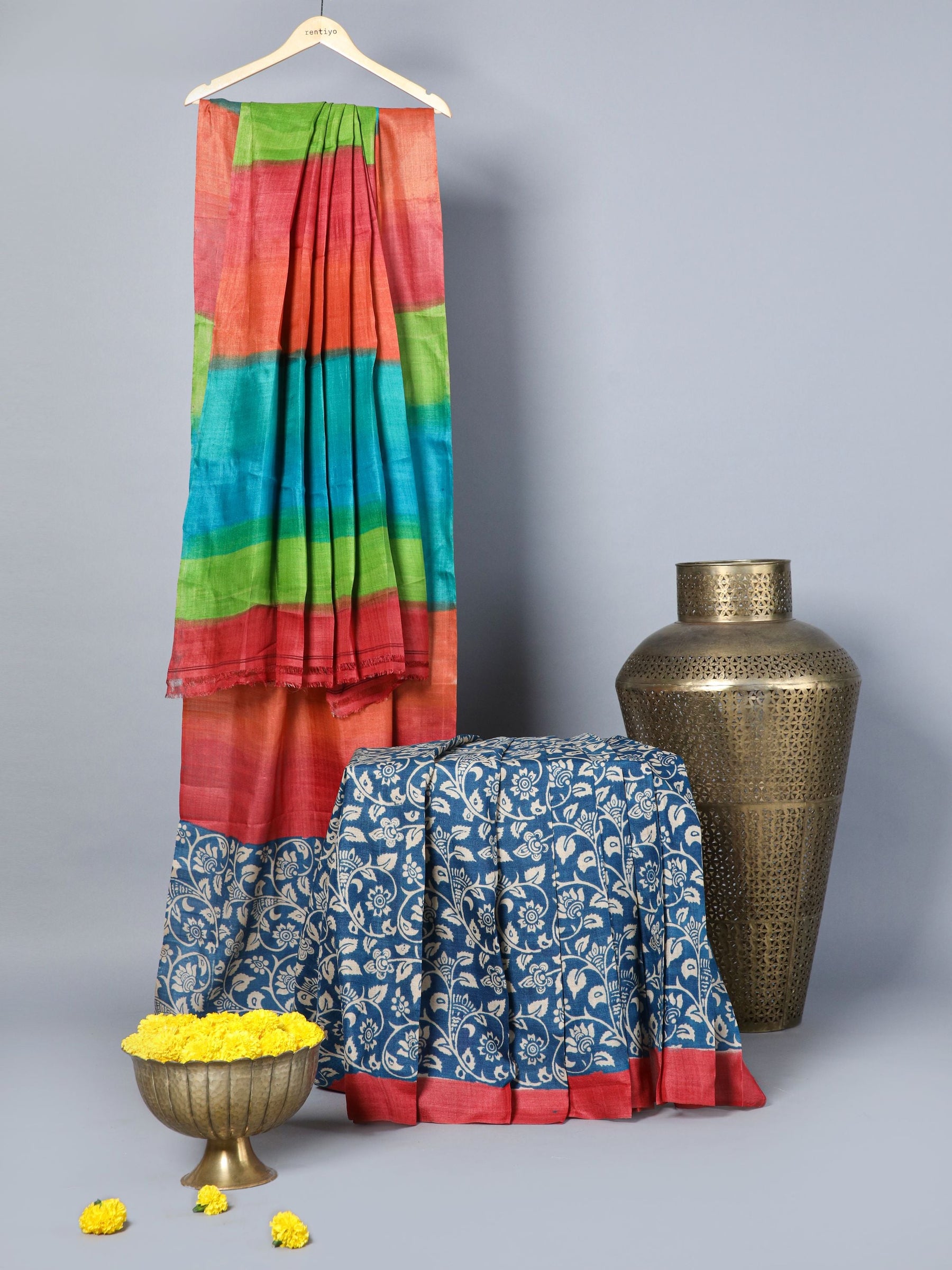 Eco Khadi  Silk Tussar Peacock Blue Printed saree