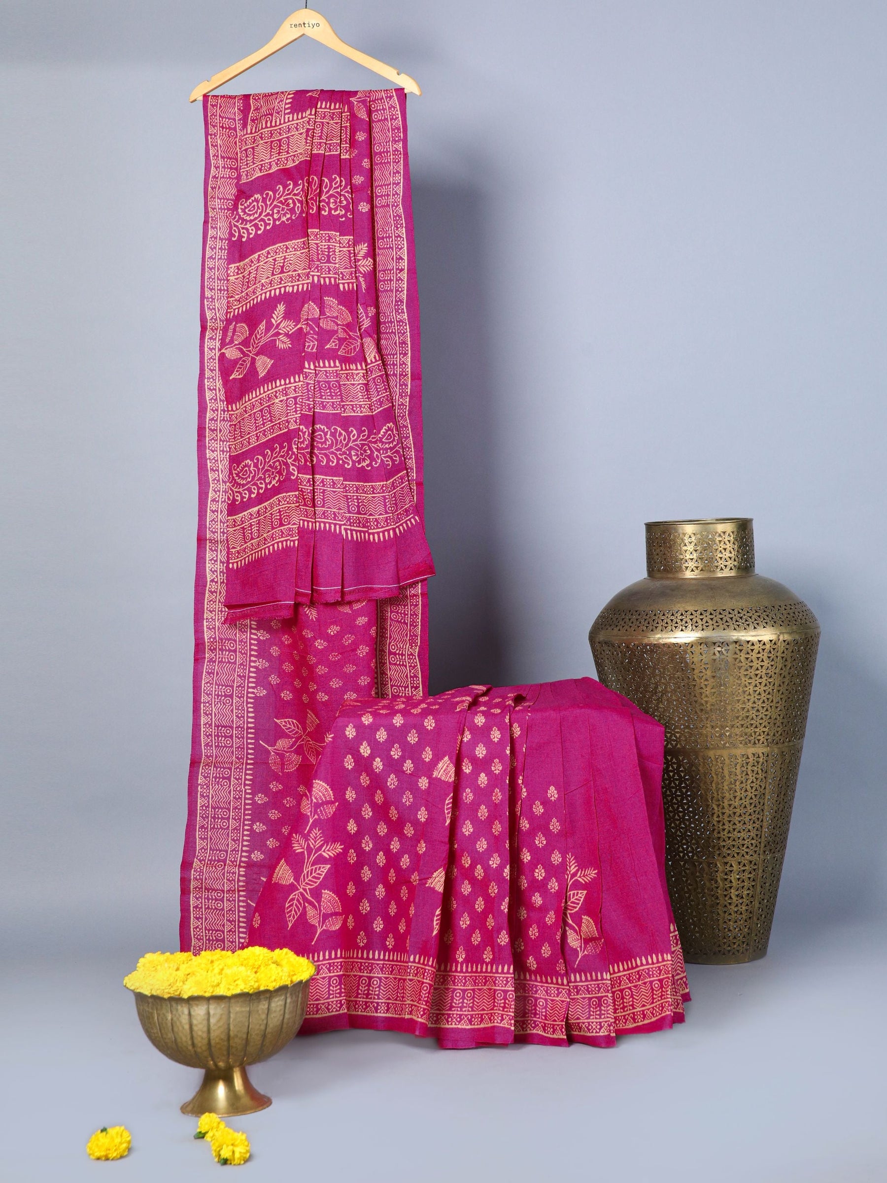 Eco Khadi Silk Tussar Pink saree with White Floral Print