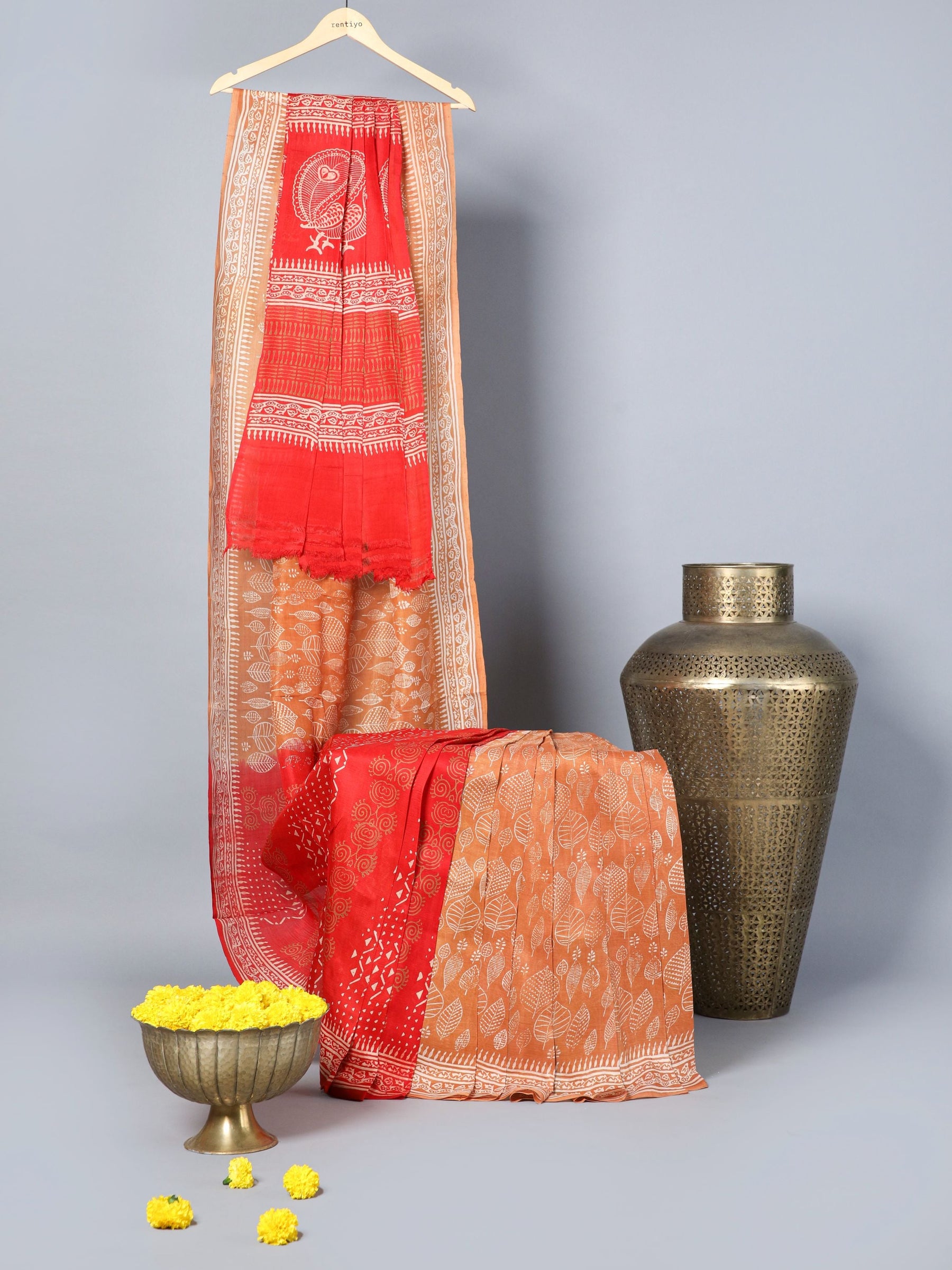Eco Khadi Silk Mulberry Mustard saree with Leaf Motif