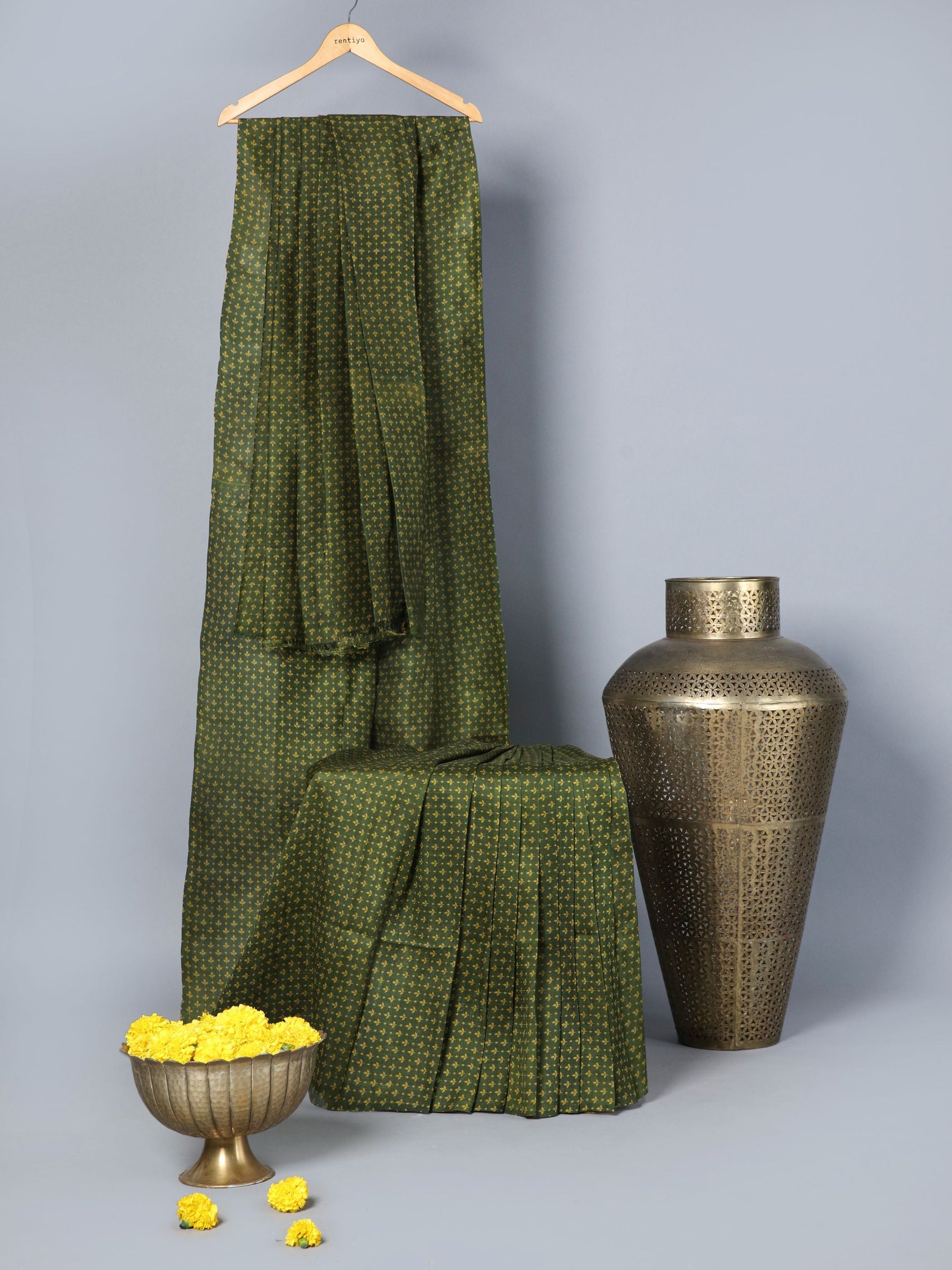 Eco Khadi Silk Dark Green saree with leaf motif