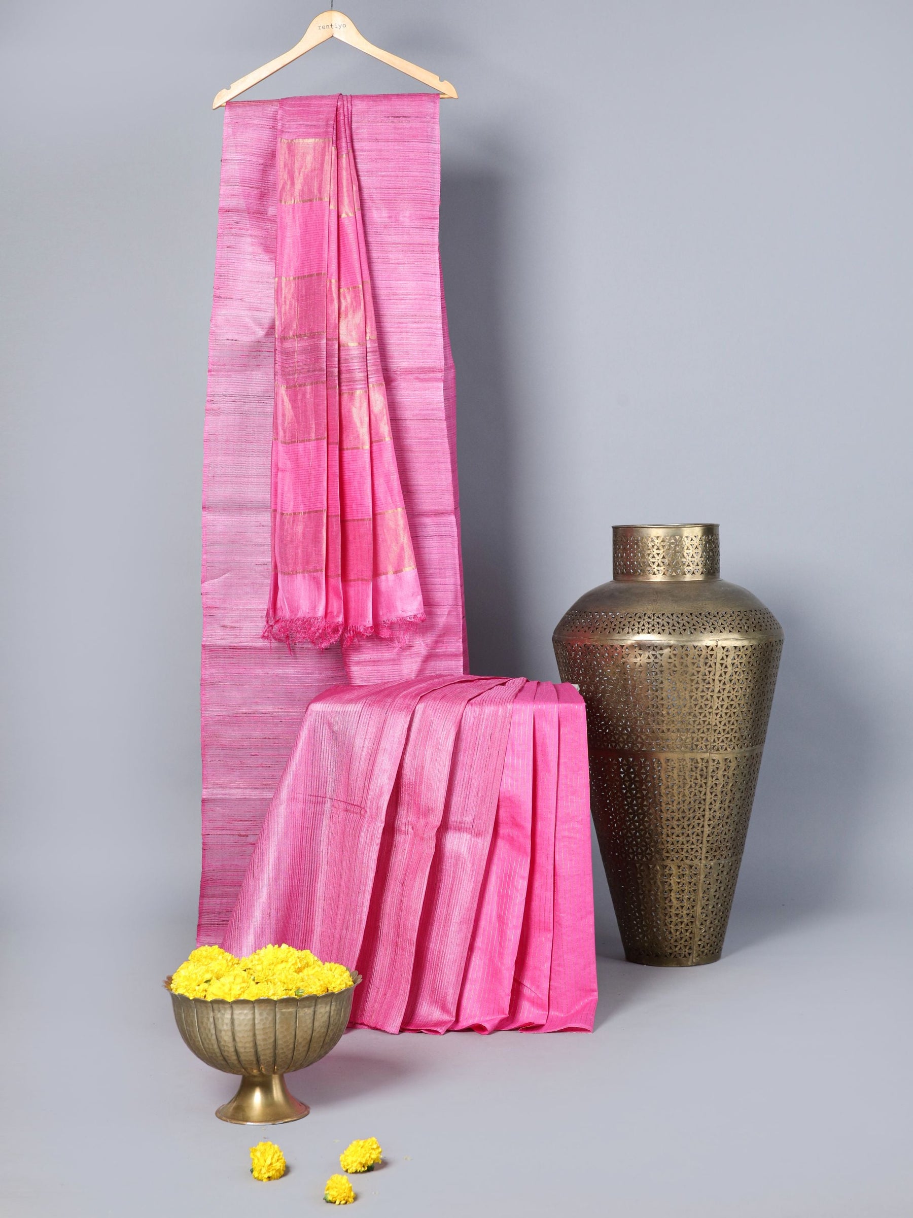 Eco Khadi Silk Tussar Solid Pink saree