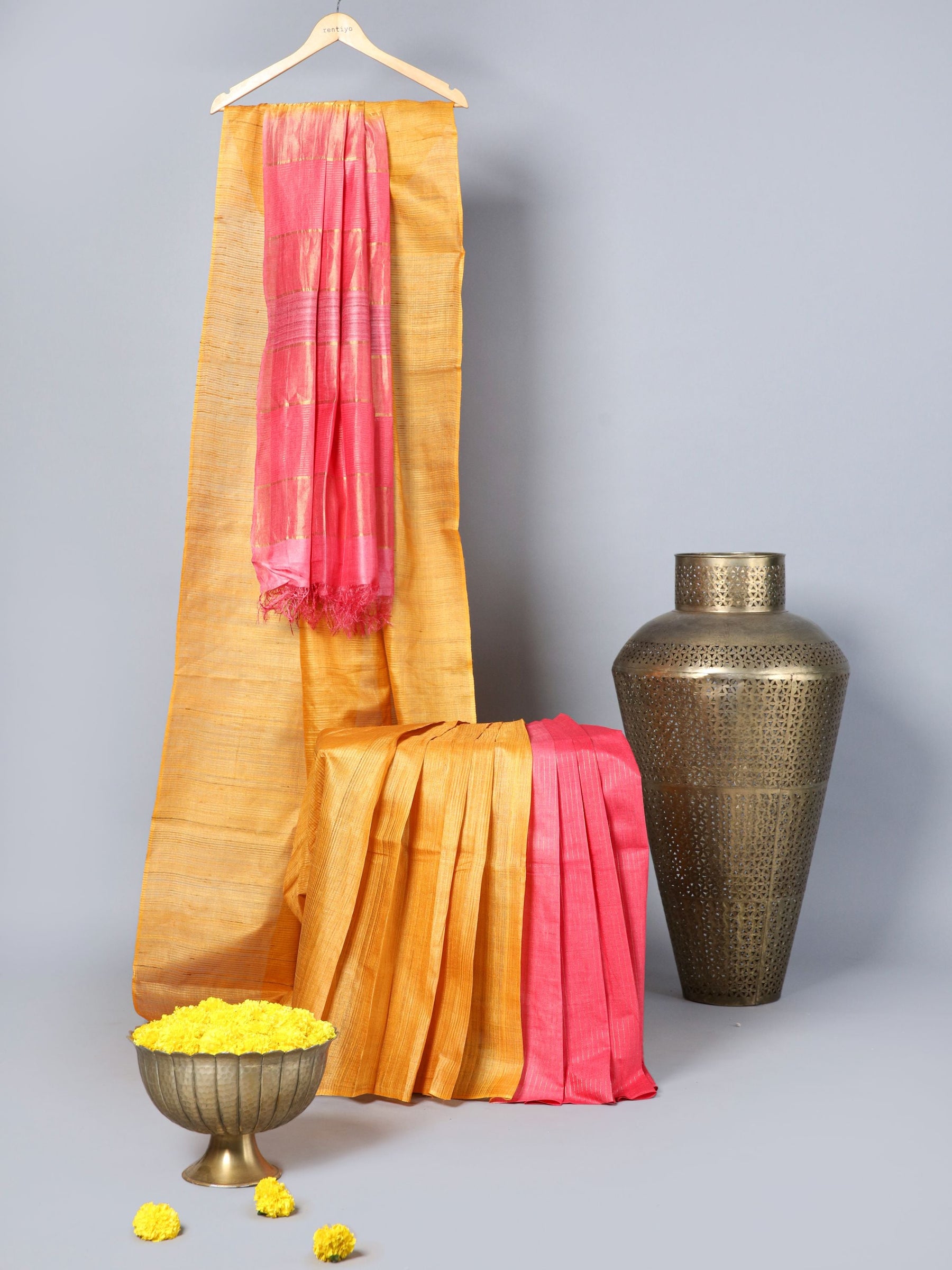 Eco Khadi Silk Tussar Solid Yellow saree