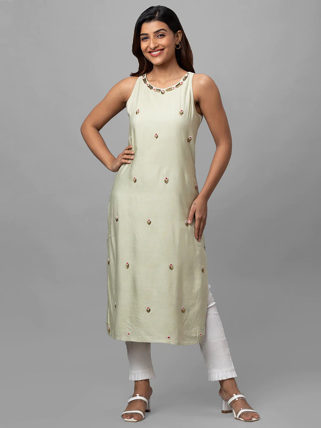 Eco Khadi Silk Green Hand Embroidered Kurta - Mohini