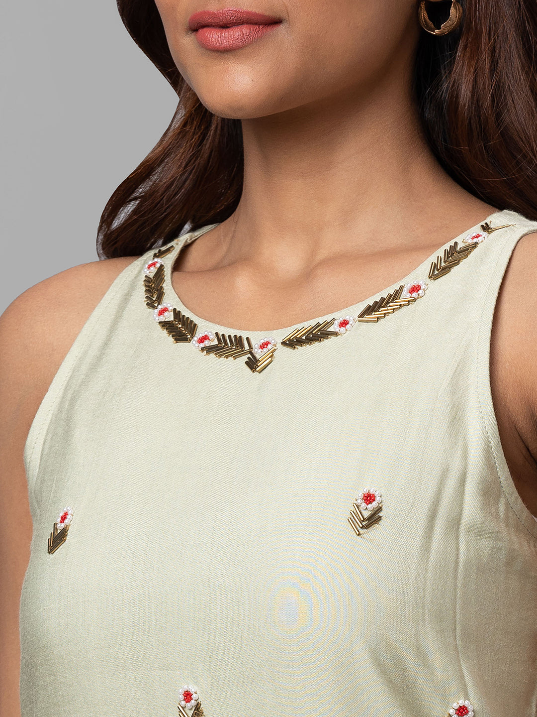 Eco Khadi Silk Green Hand Embroidered Kurta - Mohini
