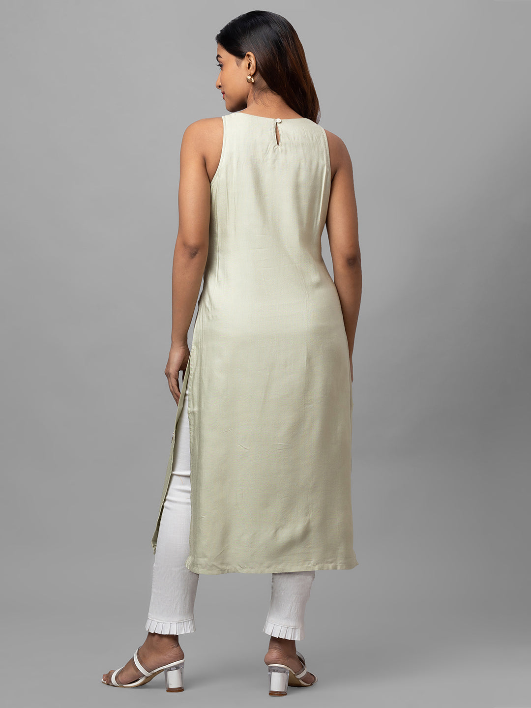 Eco Khadi Silk Green Hand Embroidered Kurta - Mohini