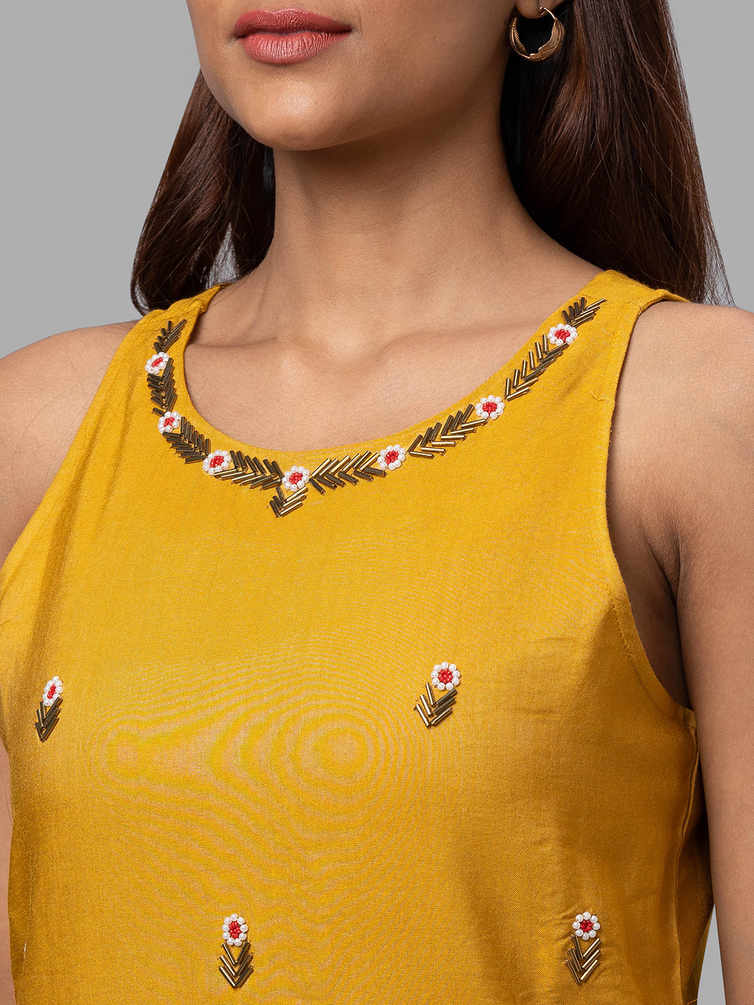 Eco Khadi Silk Mustard Hand Embroidered Kurta - Mohini