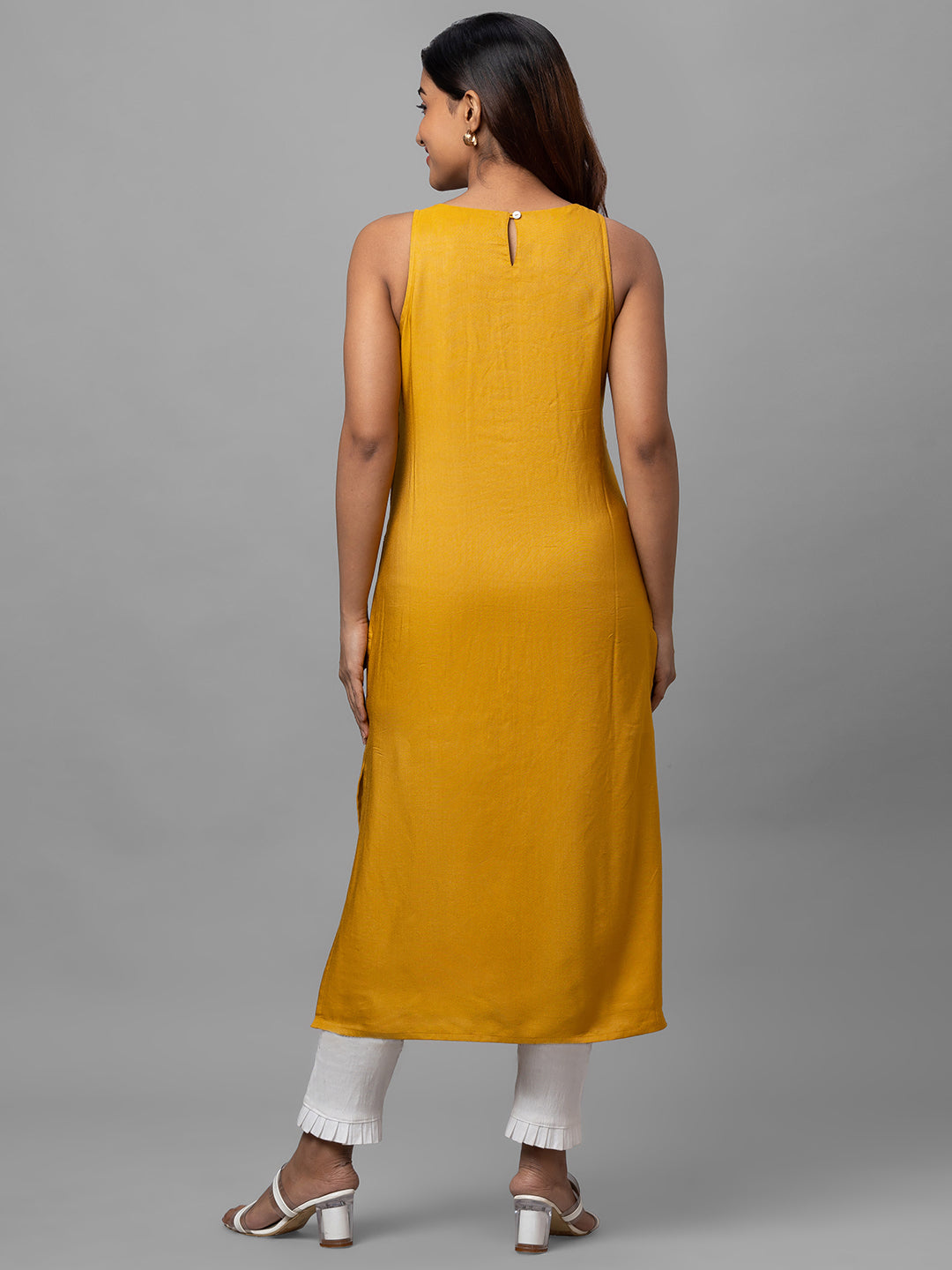 Eco Khadi Silk Mustard Hand Embroidered Kurta - Mohini