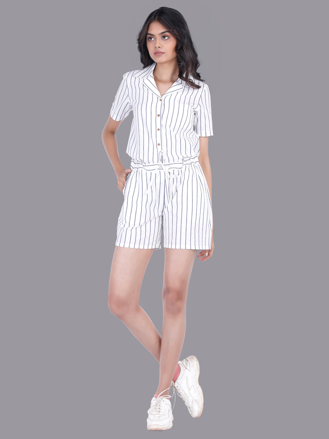 Eco Khadi Cotton Black/White Striped Shorts - Cahaya