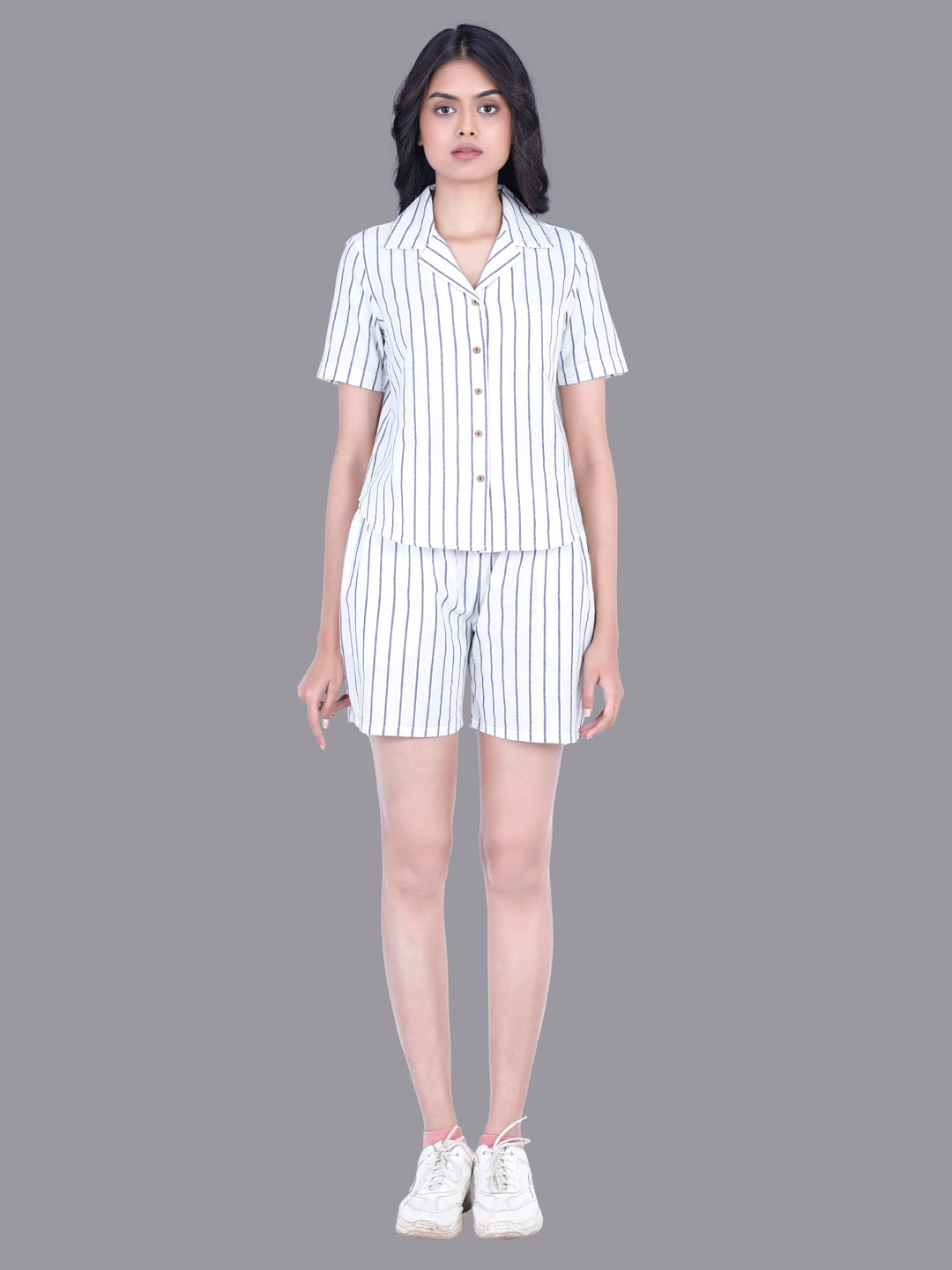 Eco Khadi Cotton Black/White Striped Shirt - Cahaya
