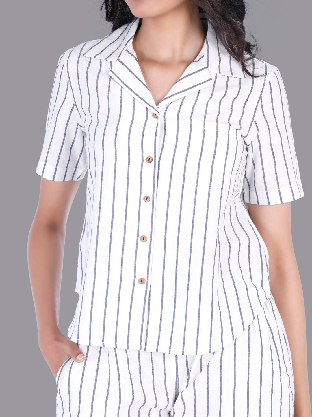 Eco Khadi Cotton Black/White Striped Shirt - Cahaya