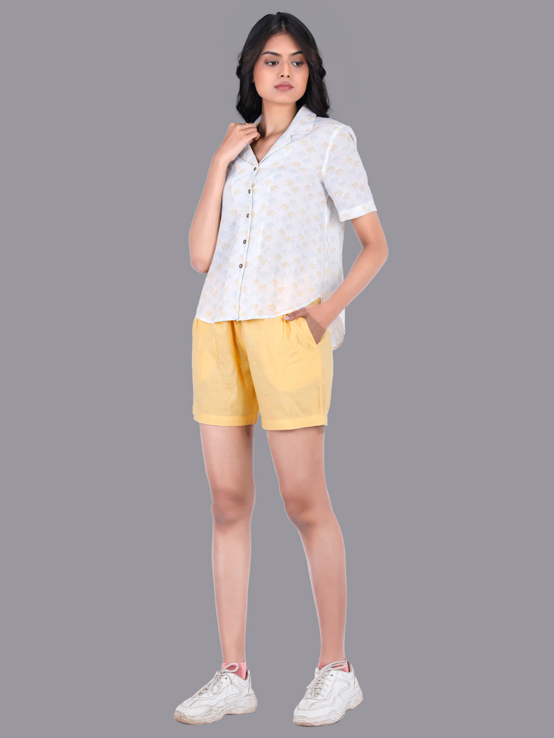 Eco Khadi Cotton Yellow Shorts with Drawstrings