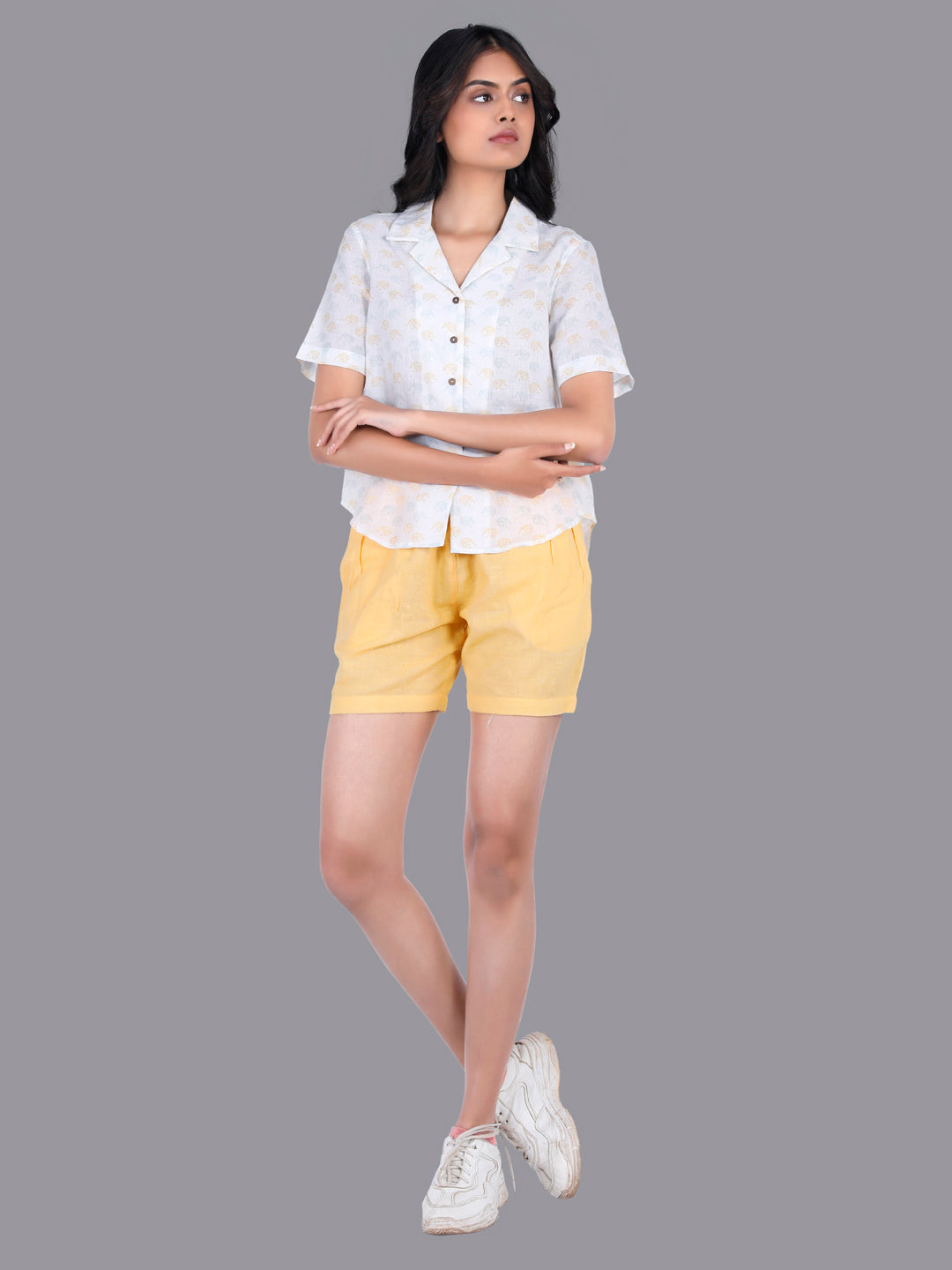 Eco Khadi Cotton Yellow Shorts with Drawstrings
