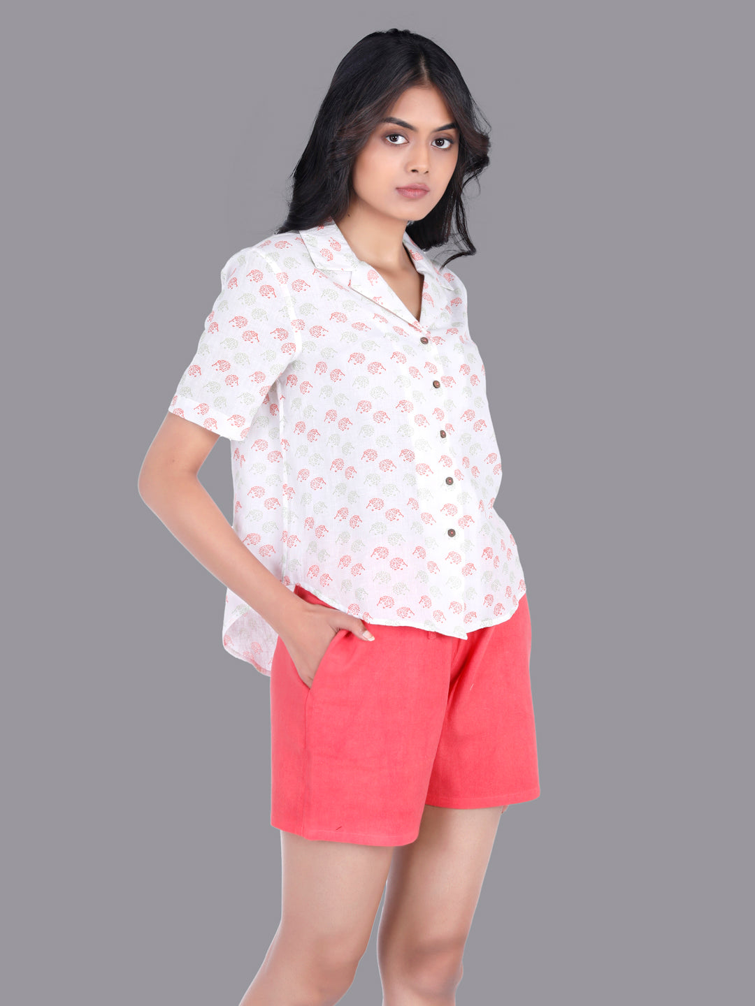 Eco Khadi Muslin Cotton Red Shorts with Drawstrings