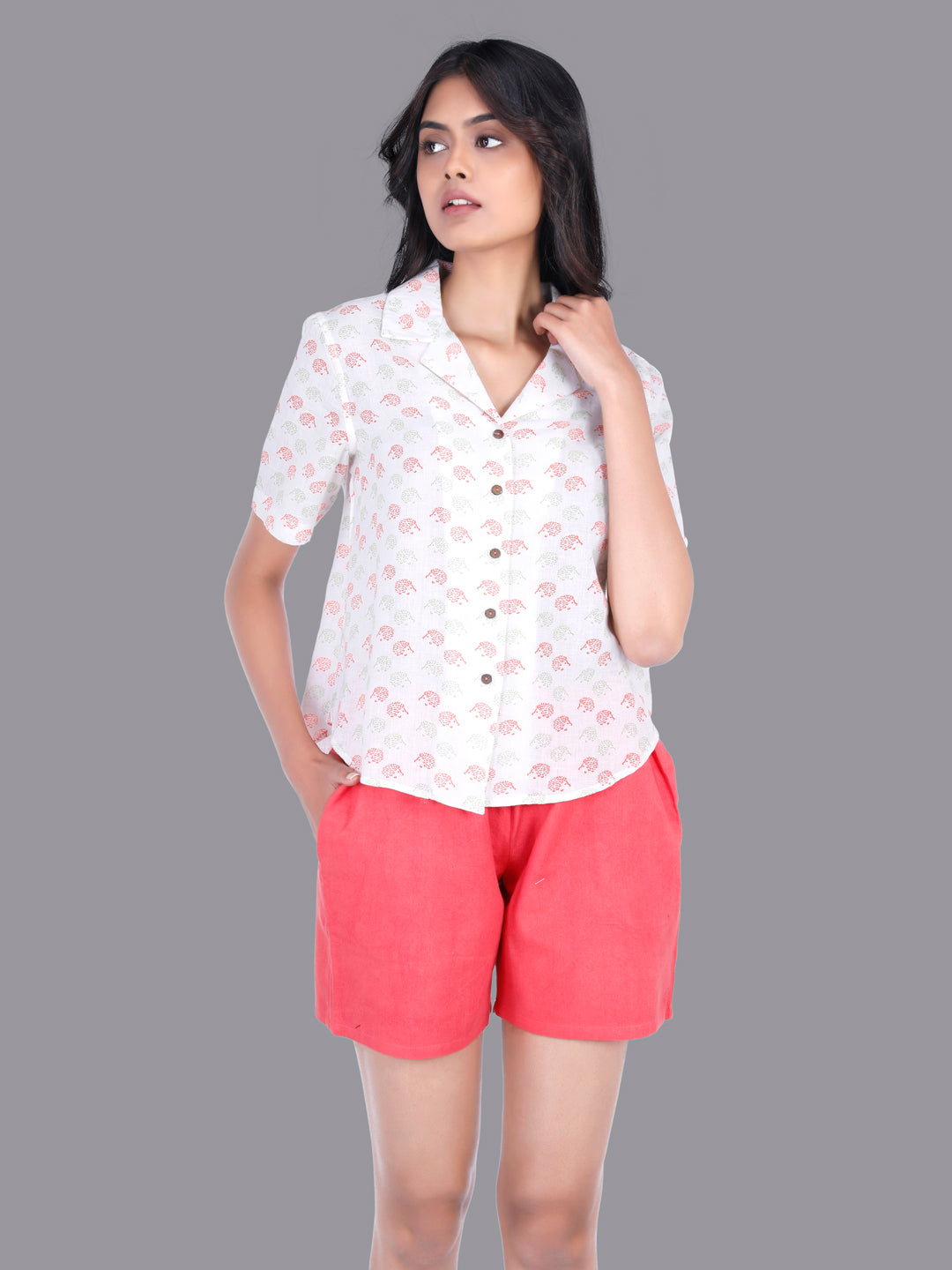 Eco Khadi Muslin Cotton Red Shorts with Drawstrings