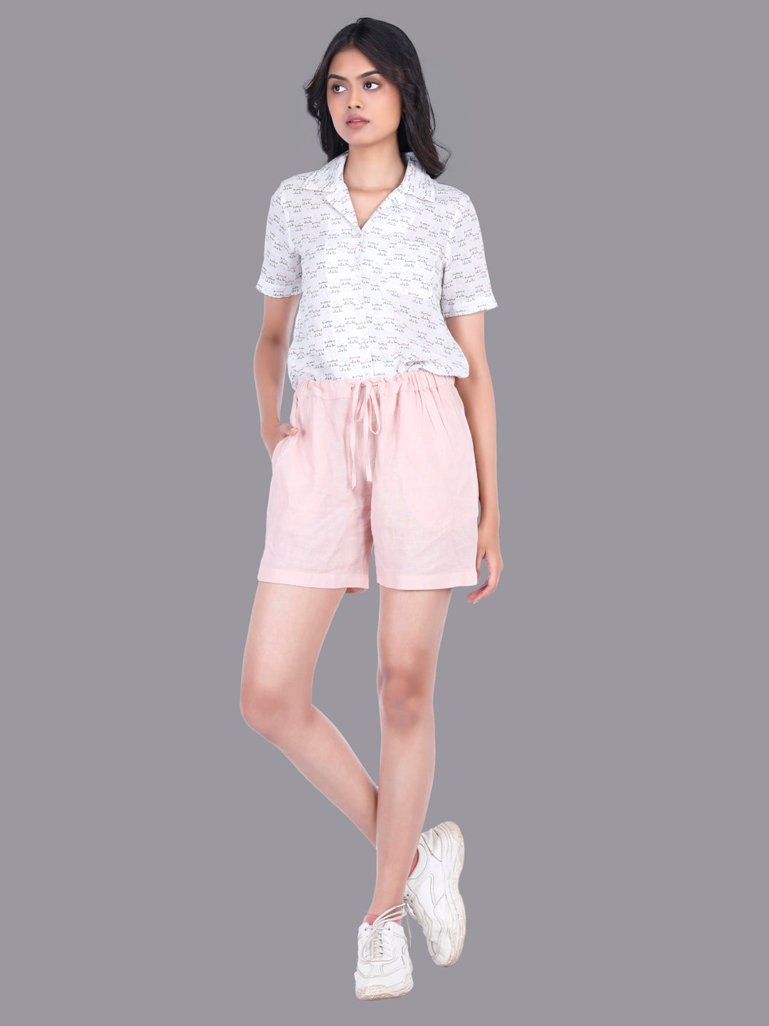 Eco Khadi Cotton Pink Shorts with Drawstrings