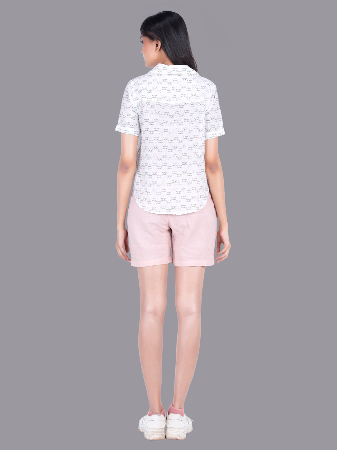 Eco Khadi Cotton Muslin White Shirt with Cat Print