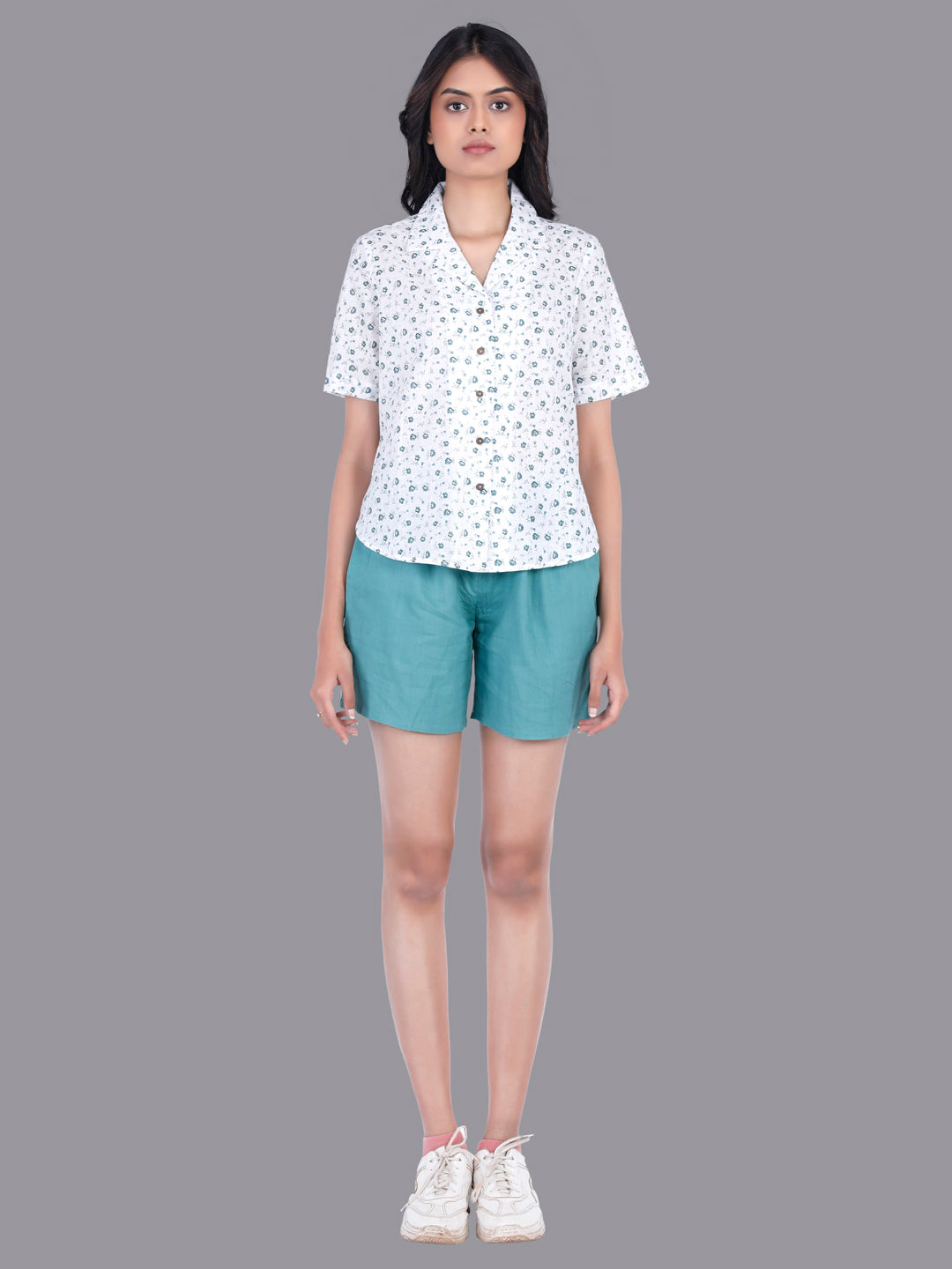 Eco Khadi Cotton Muslin Teal Shorts with Drawstrings