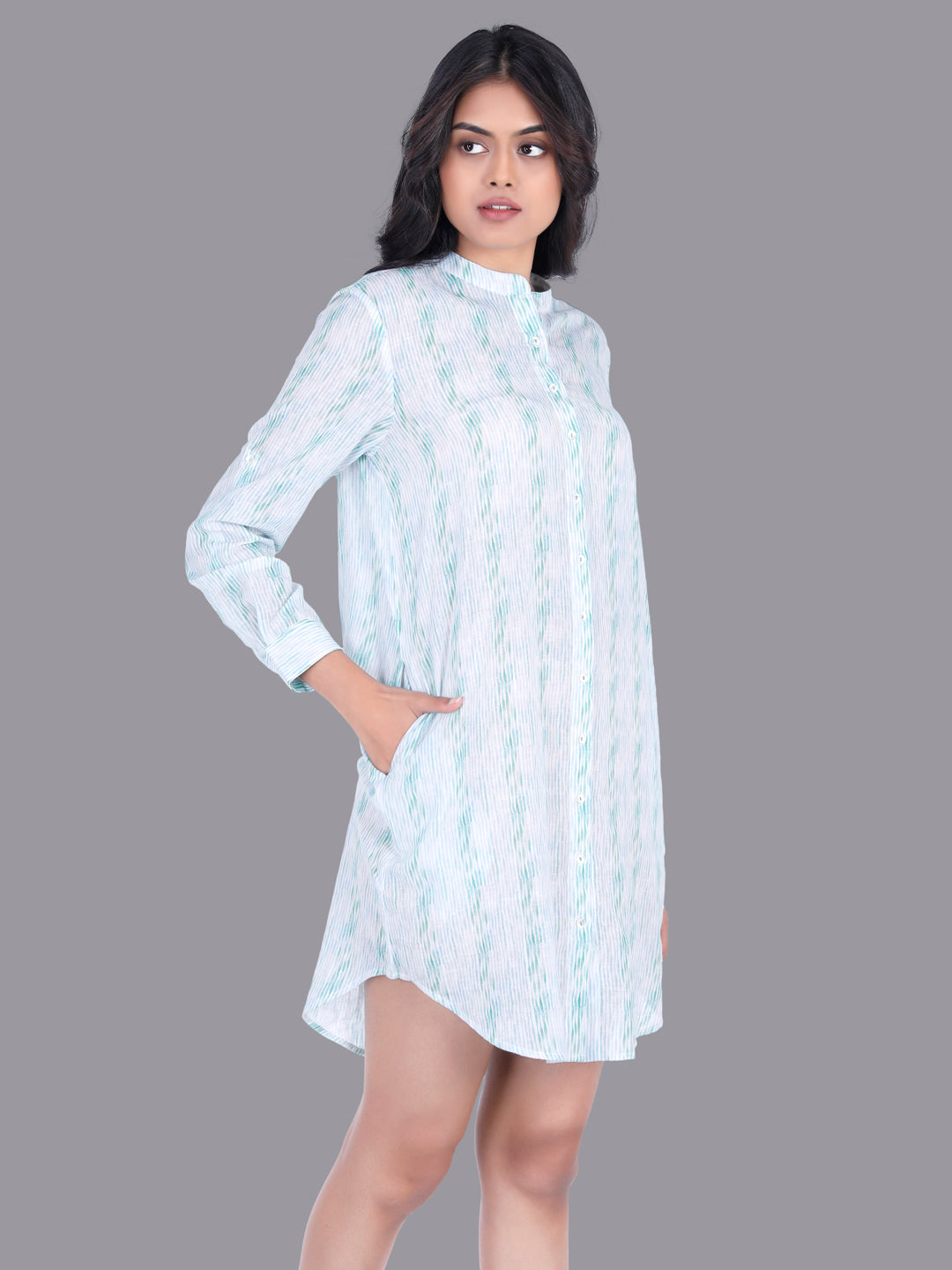 Eco Khadi Cotton Blue Water Stripe Shirt Dress - Chaya