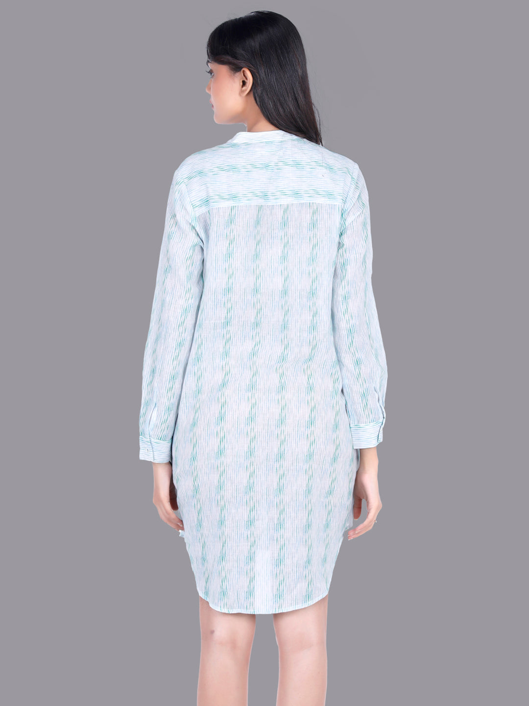Eco Khadi Cotton Blue Water Stripe Shirt Dress - Chaya