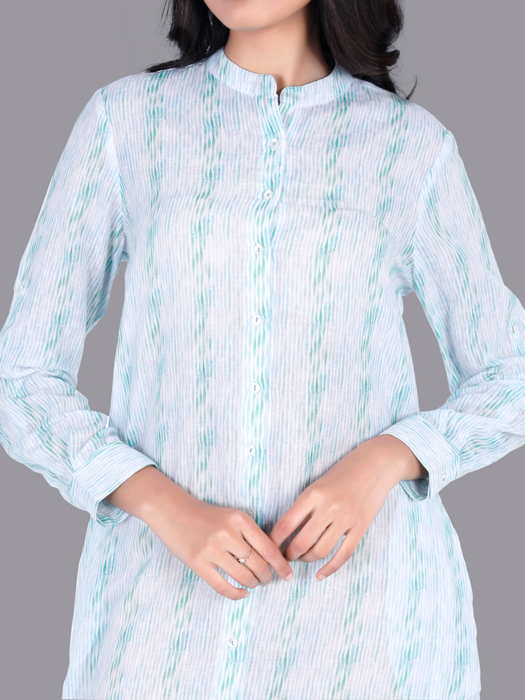 Eco Khadi Cotton Blue Water Stripe Shirt Dress - Chaya