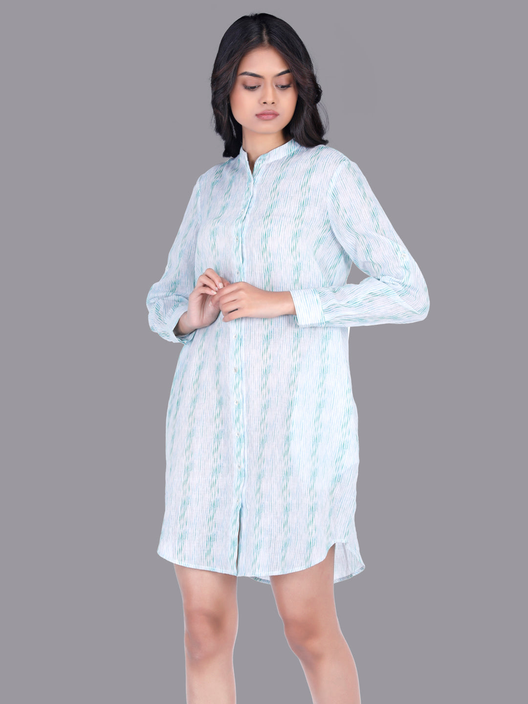 Eco Khadi Cotton Blue Water Stripe Shirt Dress - Chaya