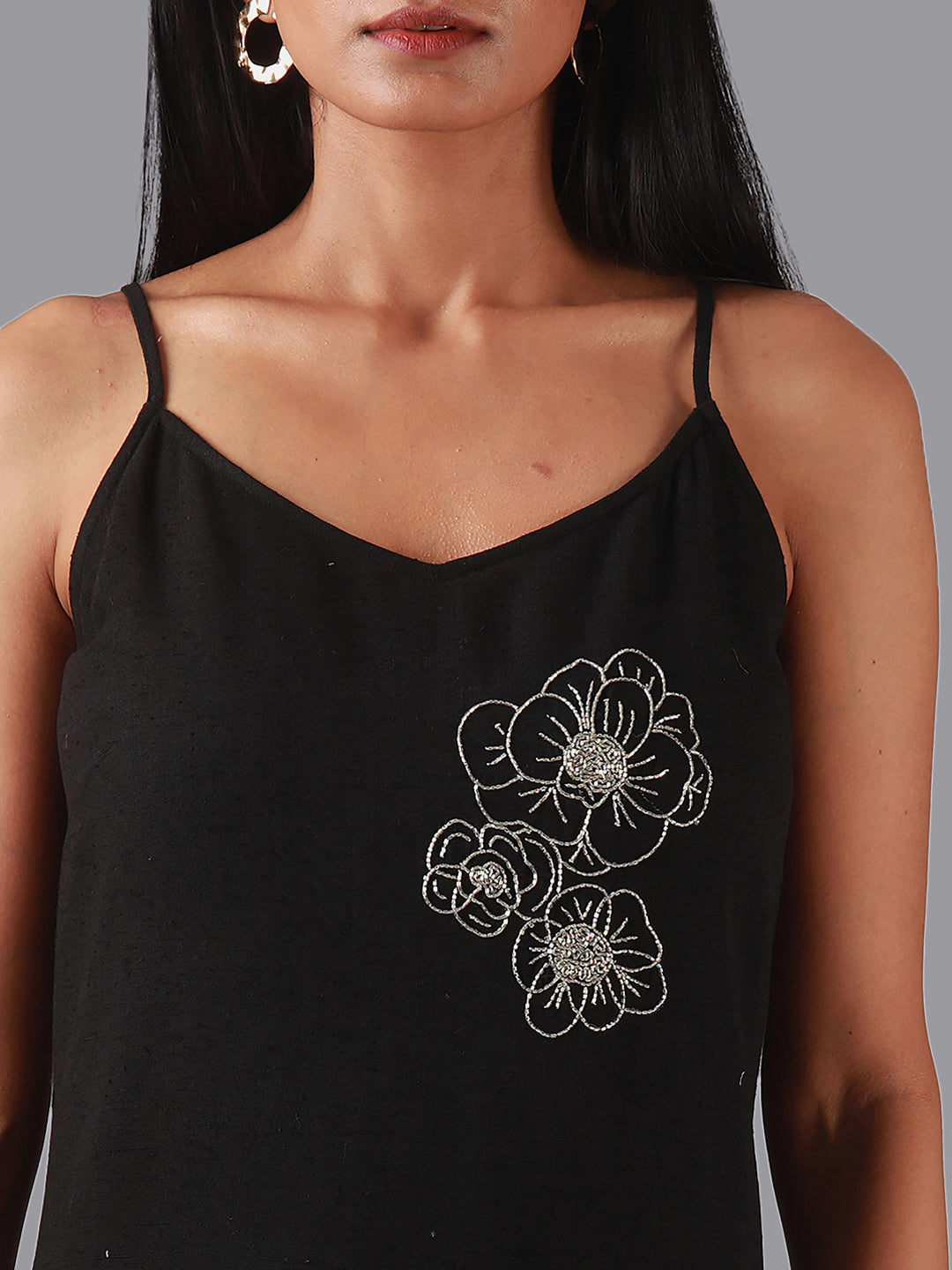 Eco Khadi Cotton Black Embroidered Cotton Slip Dress - Maya