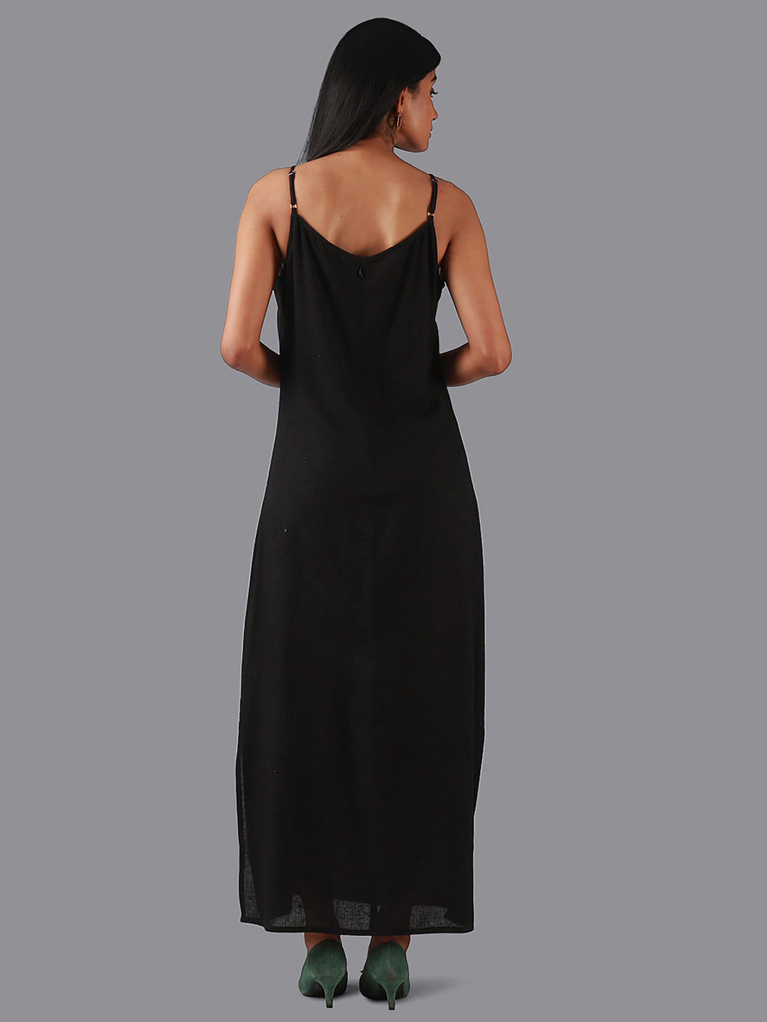 Eco Khadi Cotton Black Embroidered Cotton Slip Dress - Maya
