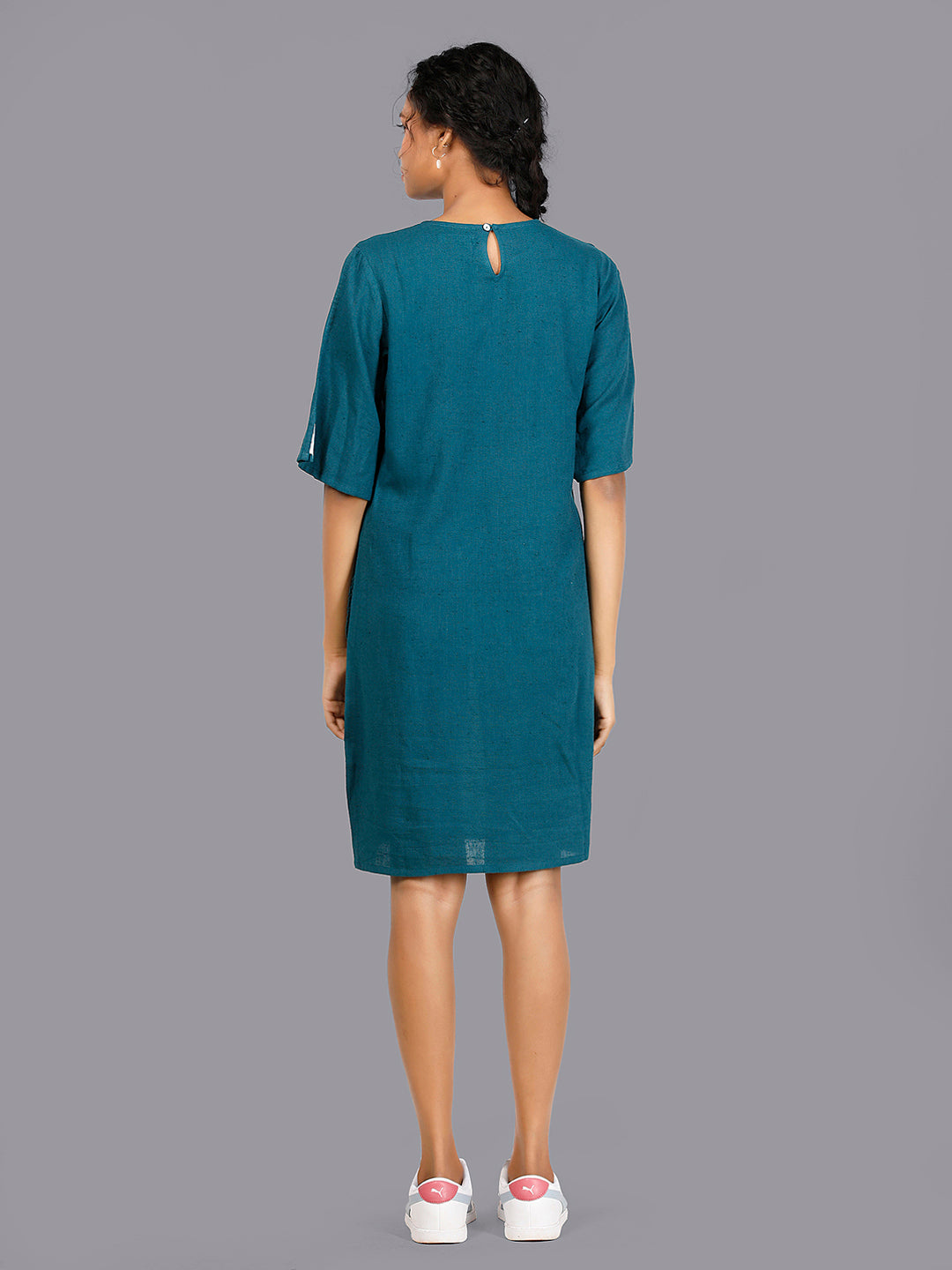 Eco Khadi Cotton Green Embroidered Dress