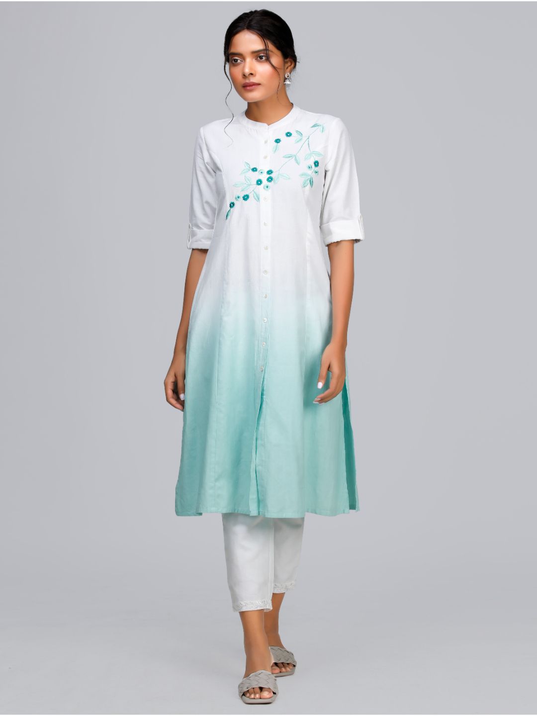 Eco Khadi Cotton Blue Ombre Kurta - Jivika