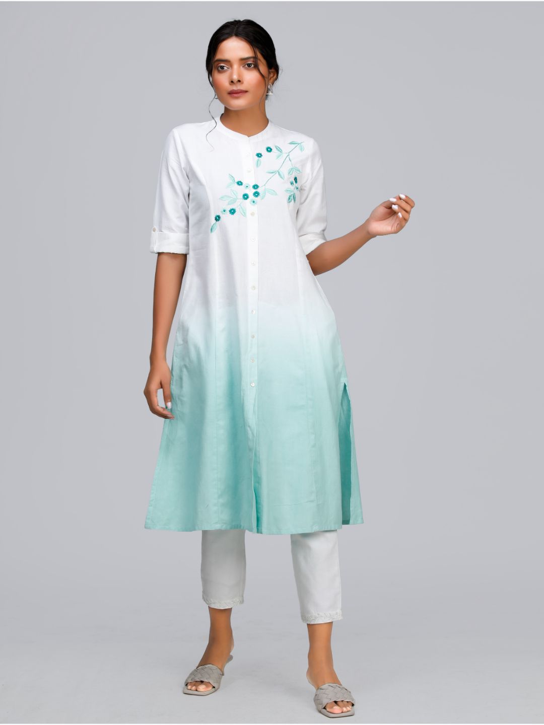 Eco Khadi Cotton Blue Ombre Kurta - Jivika