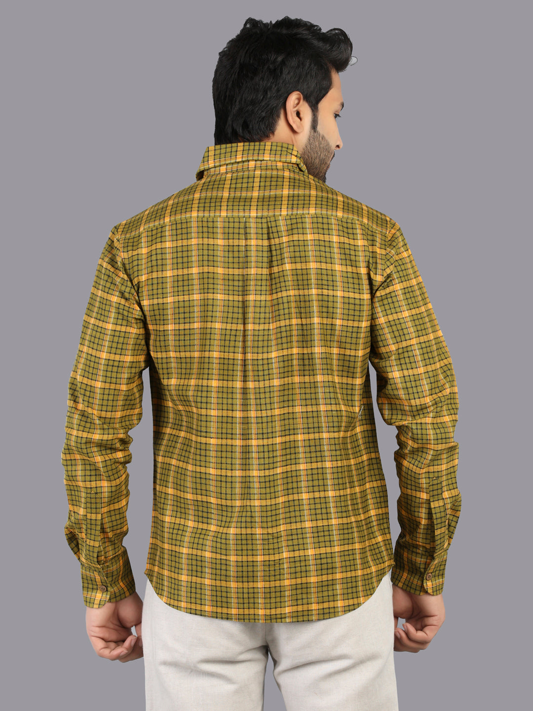 Eco Khadi Cotton Mustard Yellow Checks Shirt