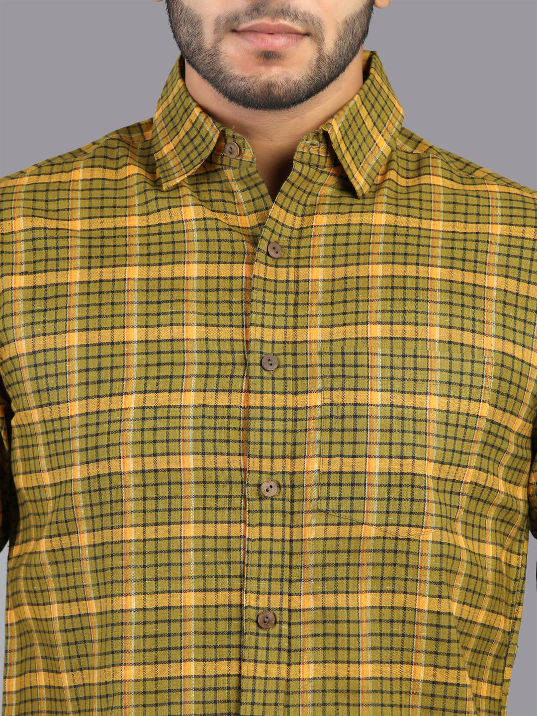 Eco Khadi Cotton Mustard Yellow Checks Shirt