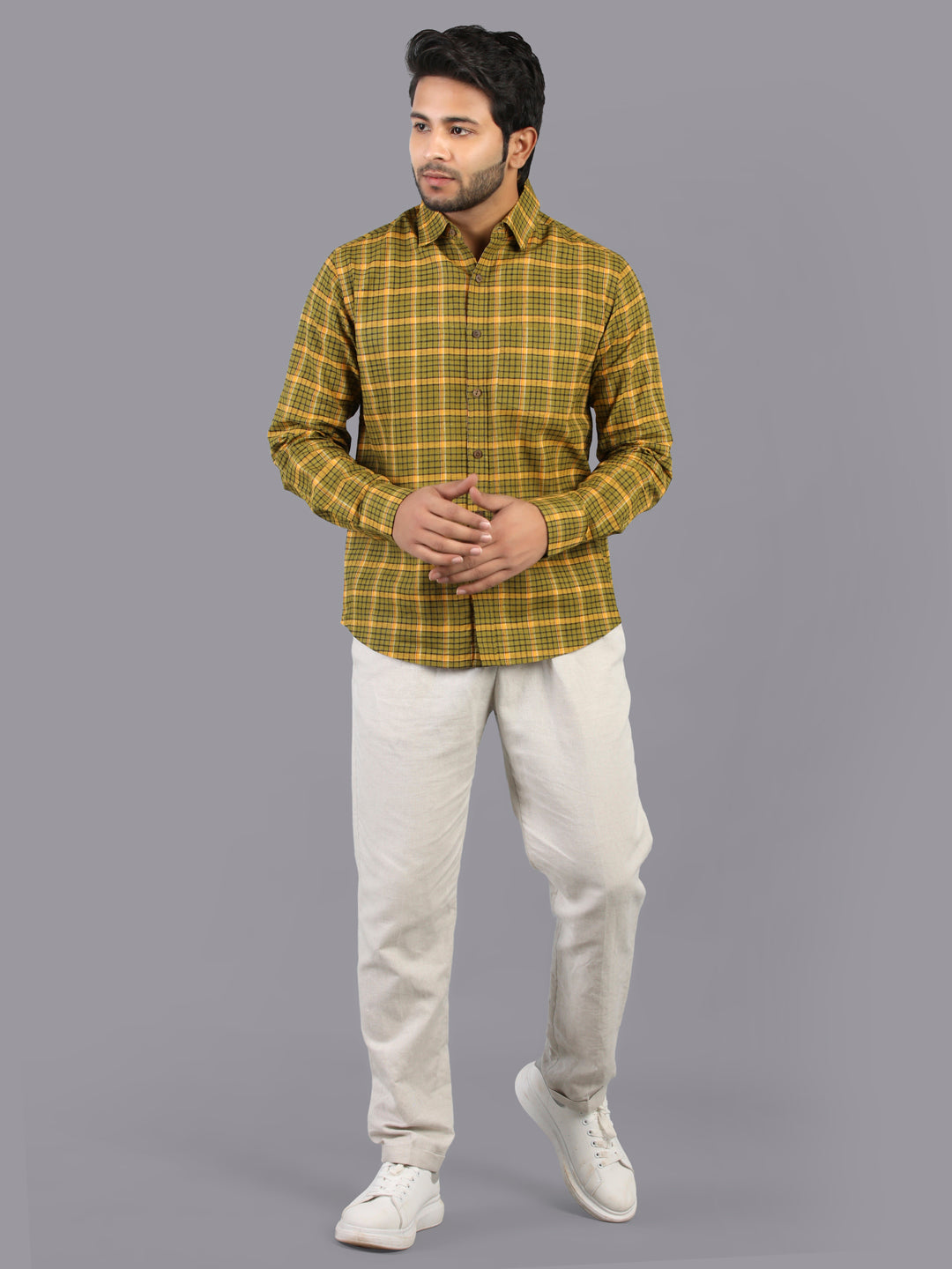 Eco Khadi Cotton Mustard Yellow Checks Shirt