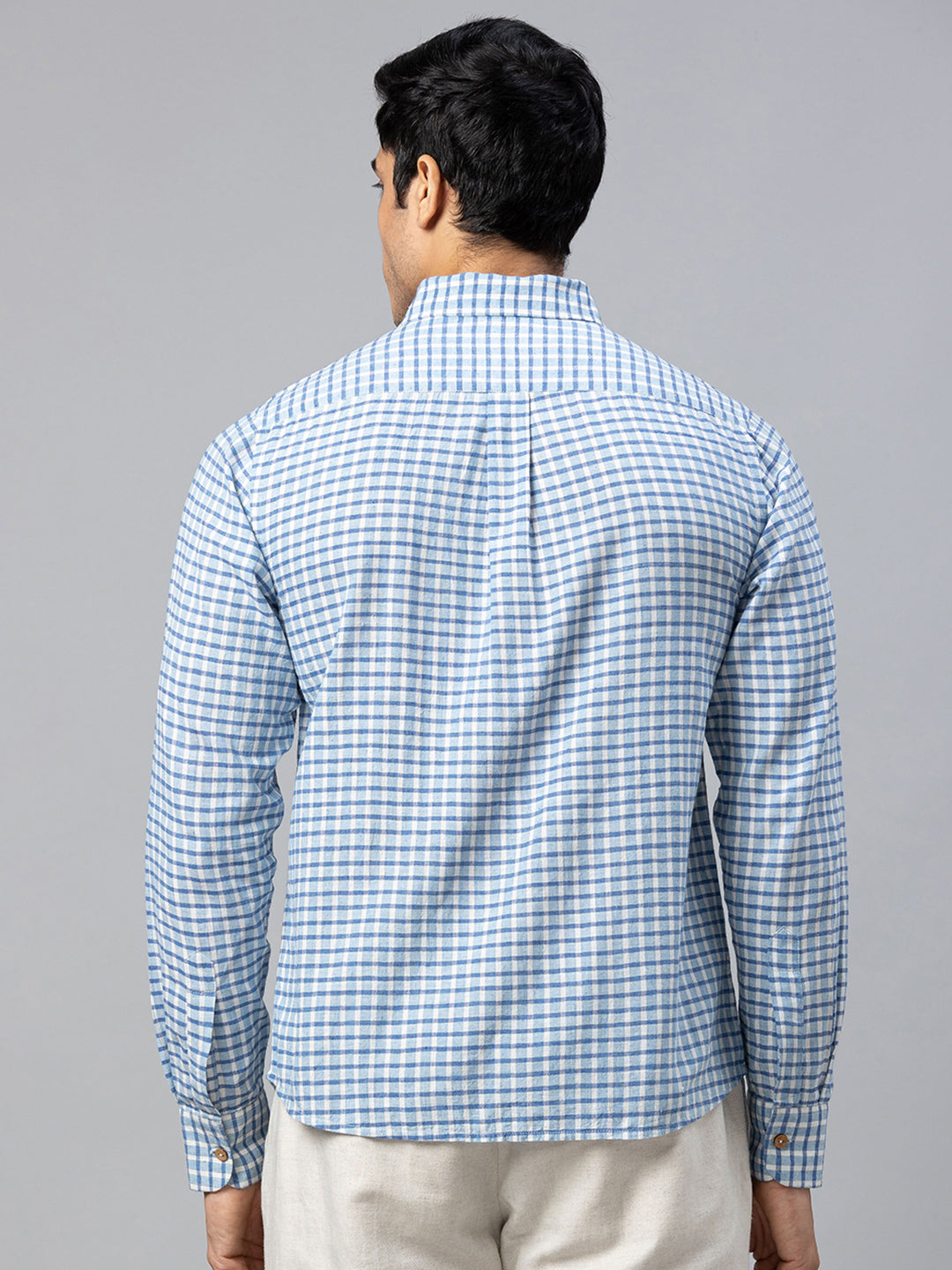 Eco Khadi Cotton Blue & White Checks Shirt - Vir