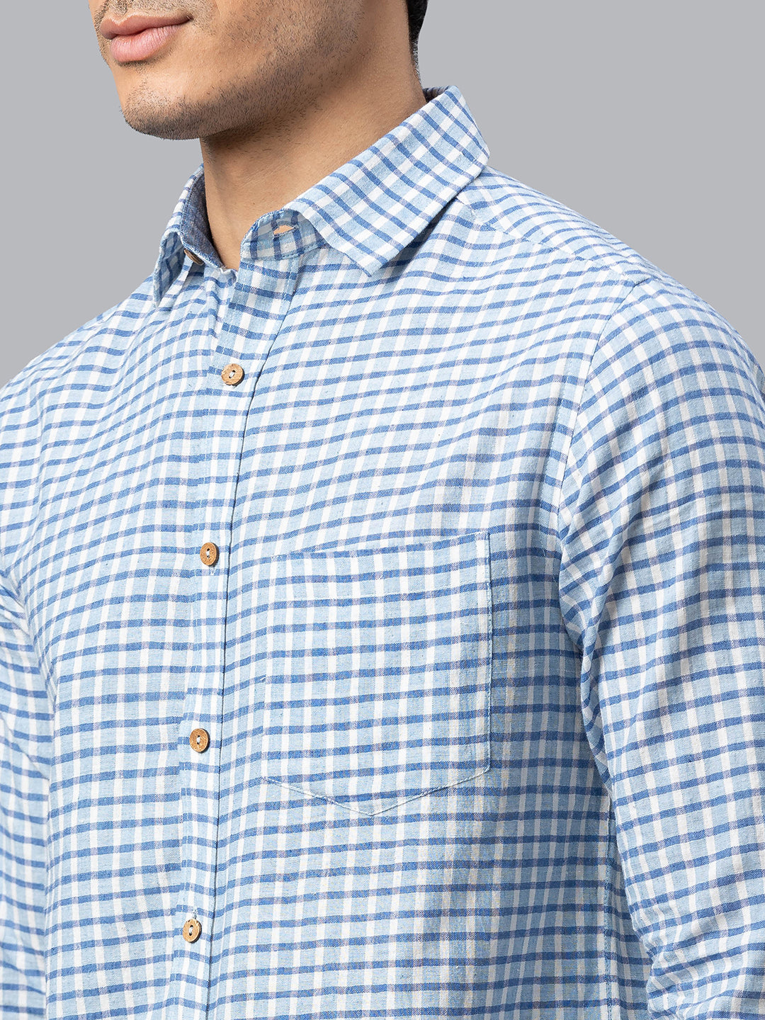 Eco Khadi Cotton Blue & White Checks Shirt - Vir