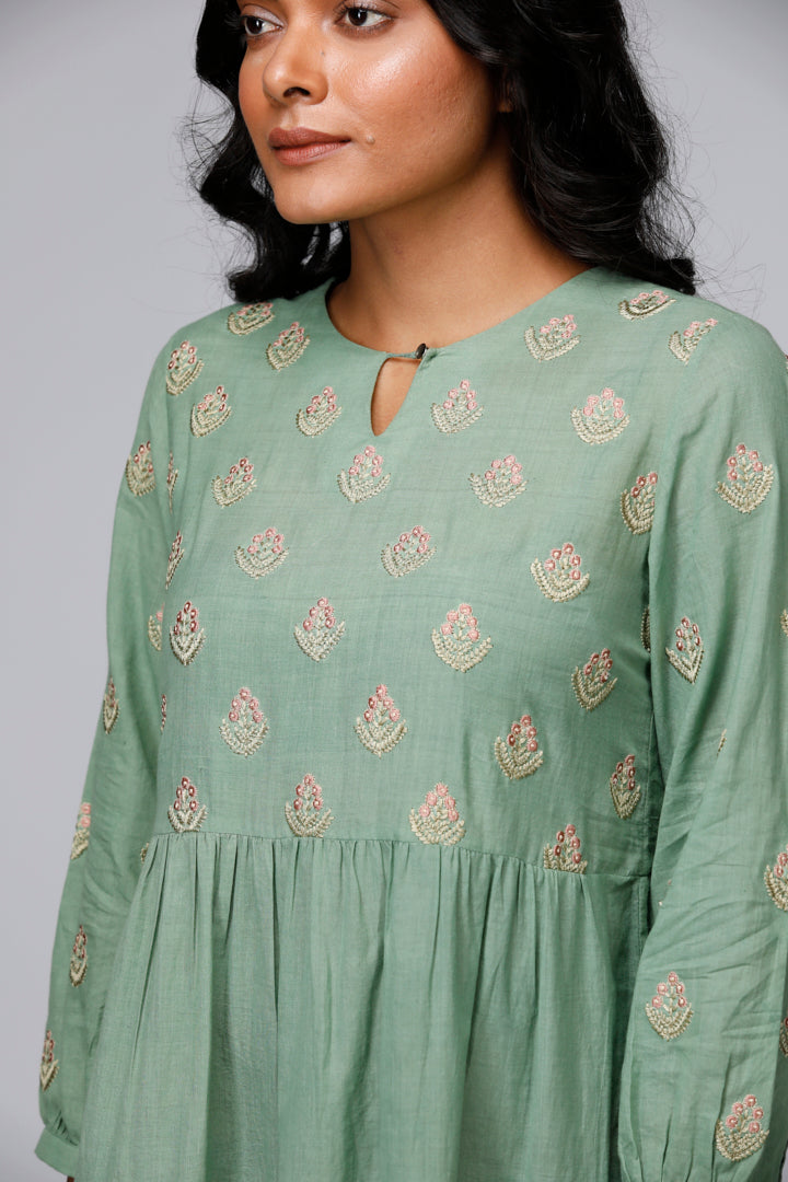 Eco Khadi Cotton Floral Butti Tiered Dress - Seethal