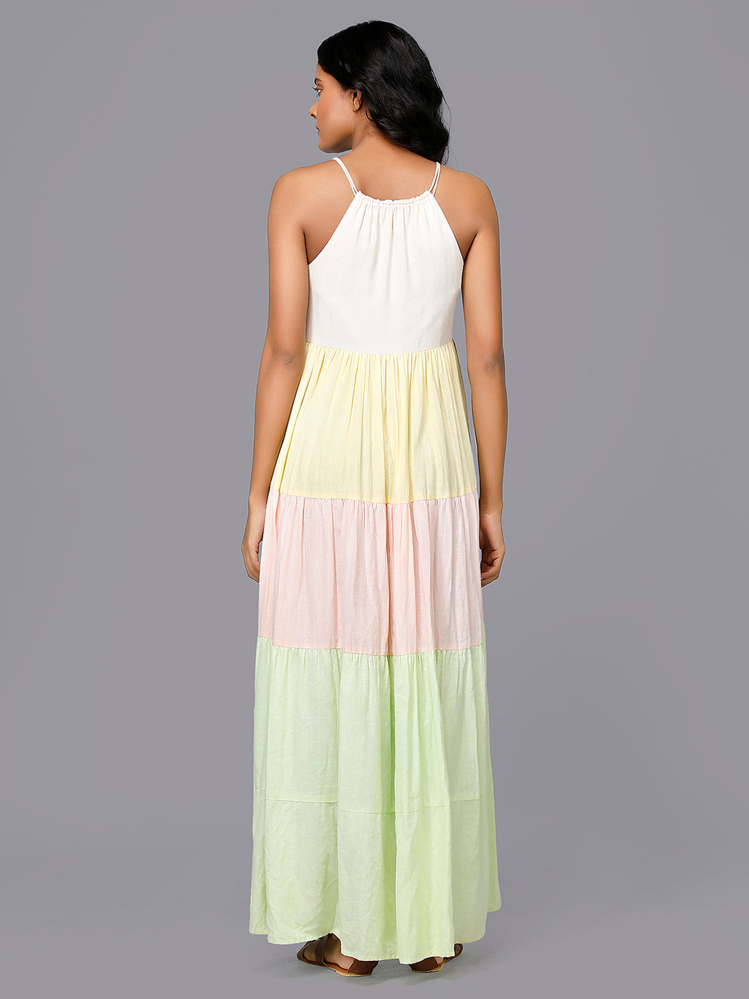 Eco Khadi Cotton Multicoloured Tiered Dress - Aria