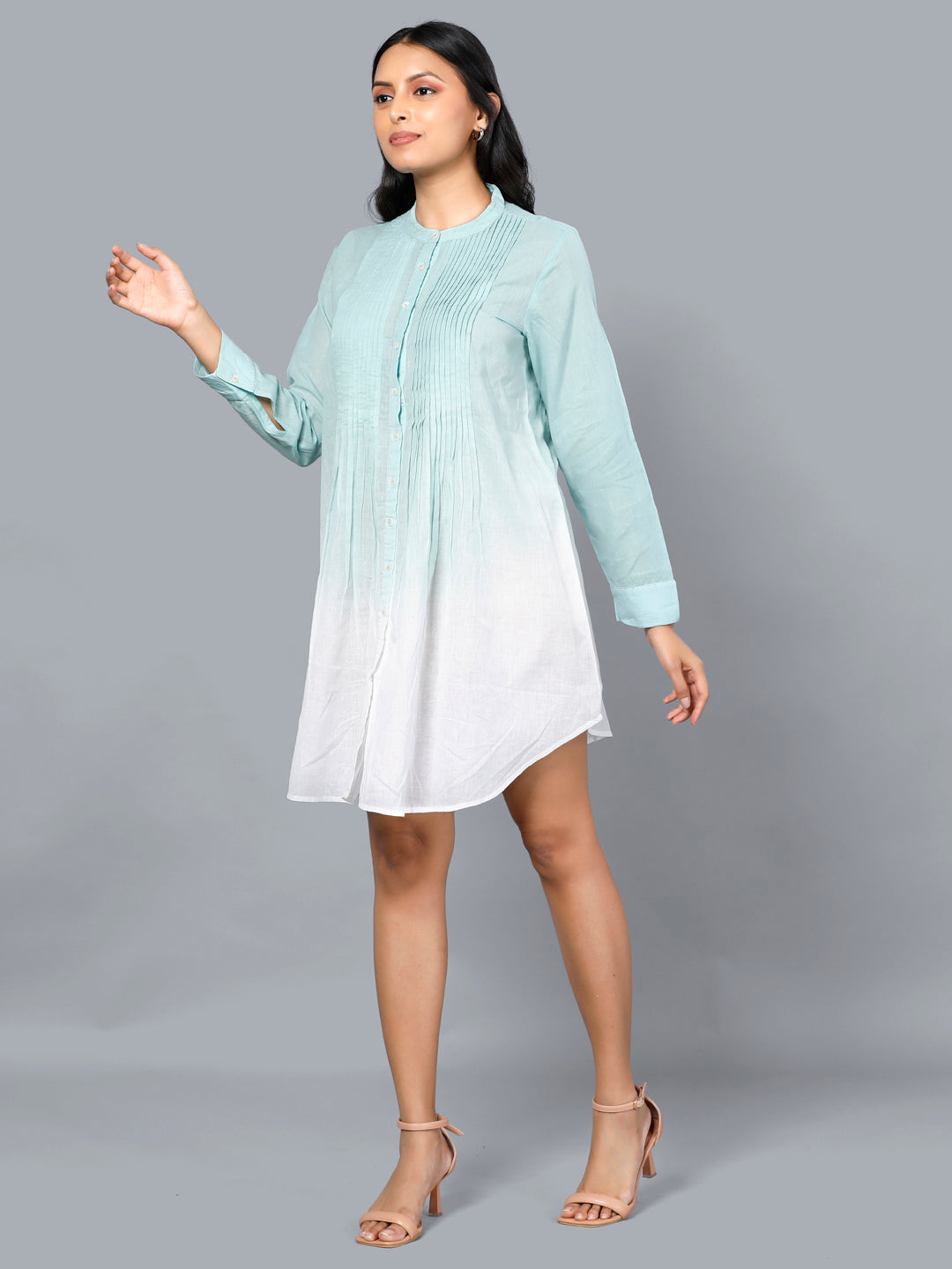 Eco Khadi Cotton Blue Salt Ombre Pintucks Tunic