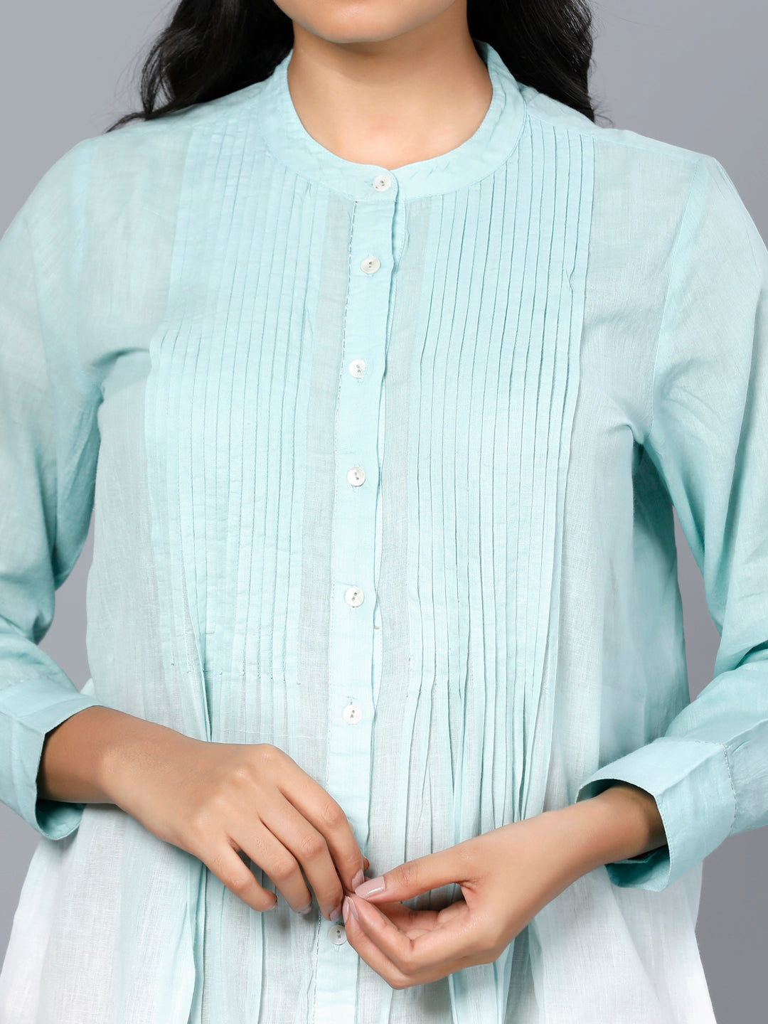 Eco Khadi Cotton Blue Salt Ombre Pintucks Tunic